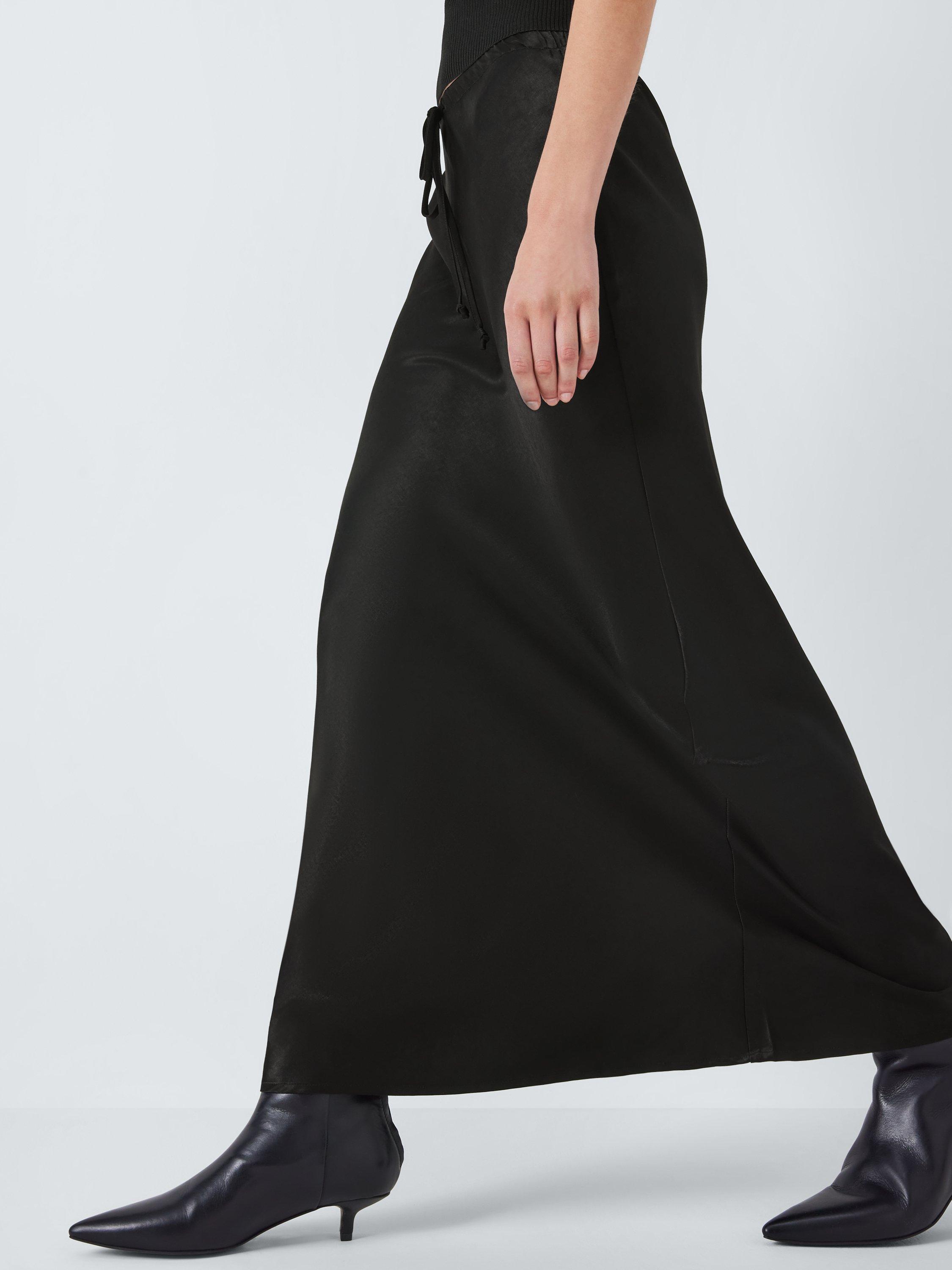 John Lewis ANYDAY Drawstring Satin Maxi Skirt Black