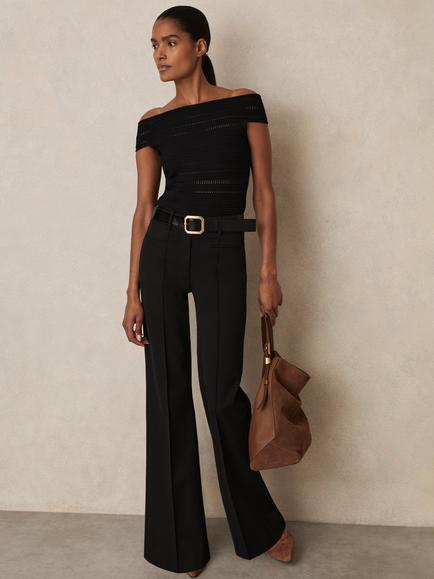 Reiss Claude Flared Tailored Trousers, Black, Black