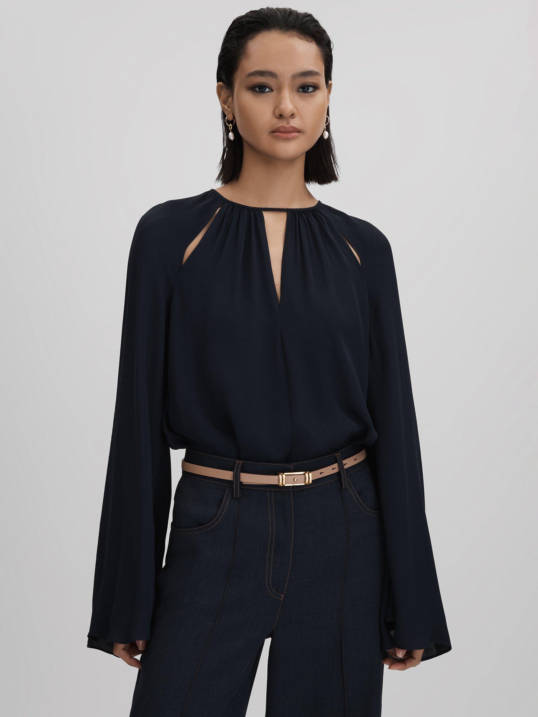 Reiss Gracie Cut-Out Detail Blouse, Navy