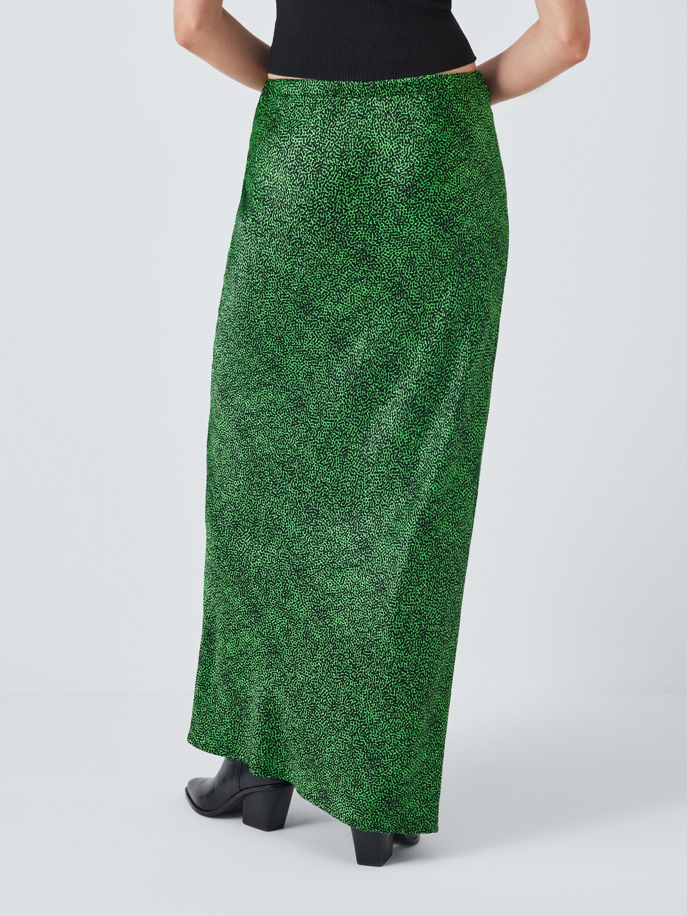 John Lewis ANYDAY Printed Drawstring Crinkle Satin Maxi Skirt Green Multi