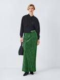 John Lewis ANYDAY Printed Drawstring Crinkle Satin Maxi Skirt, Green/Multi