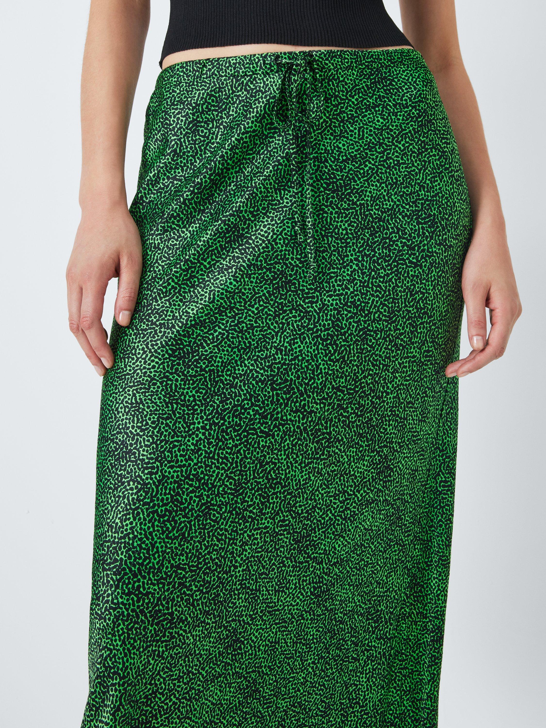 Product image 5 of 6, which shows John Lewis ANYDAY Printed Drawstring Crinkle Satin Maxi Skirt, Green/Multi, 6