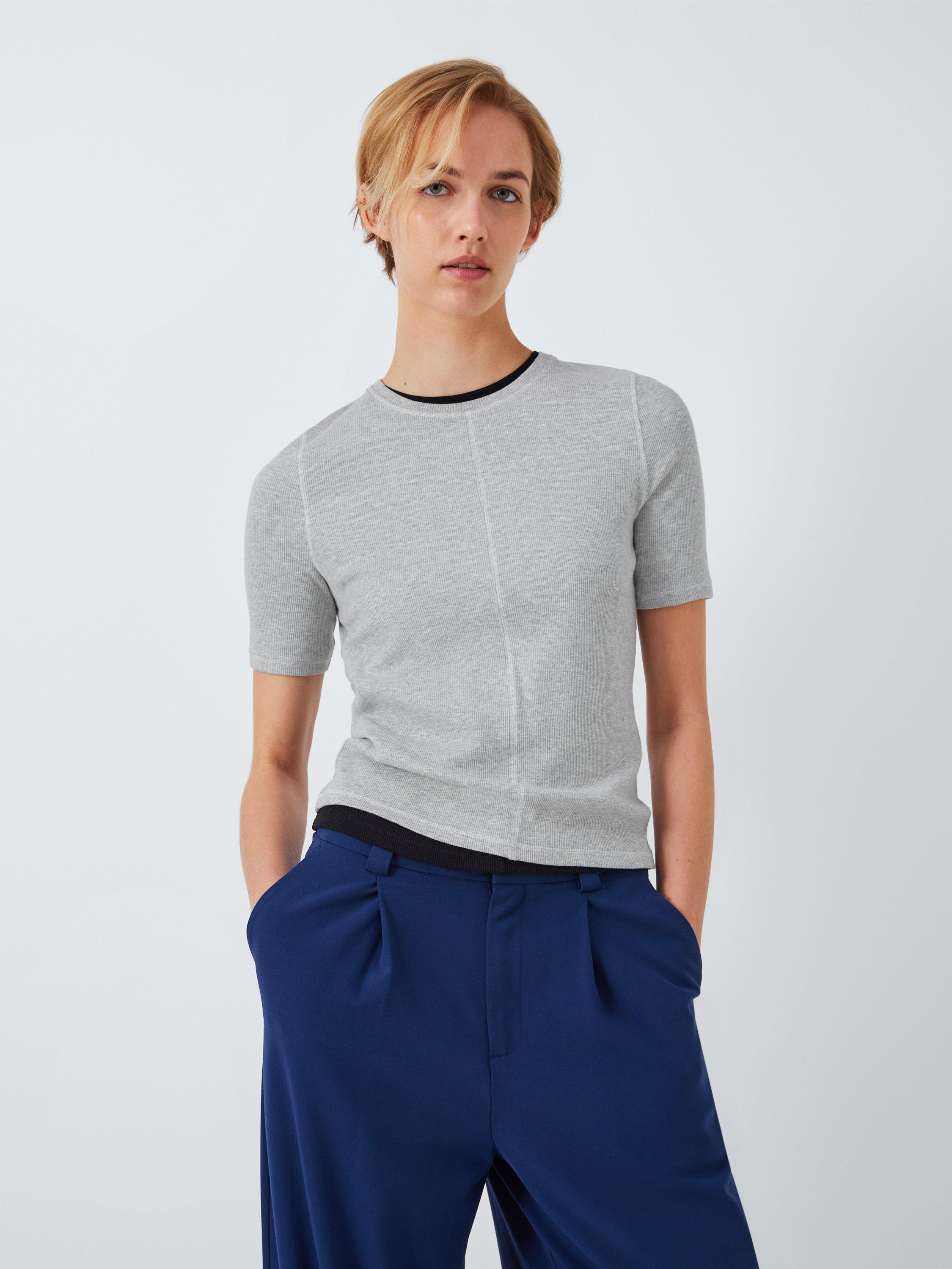 John Lewis ANYDAY Skinny Fit Ribbed T-Shirt, Light Grey
