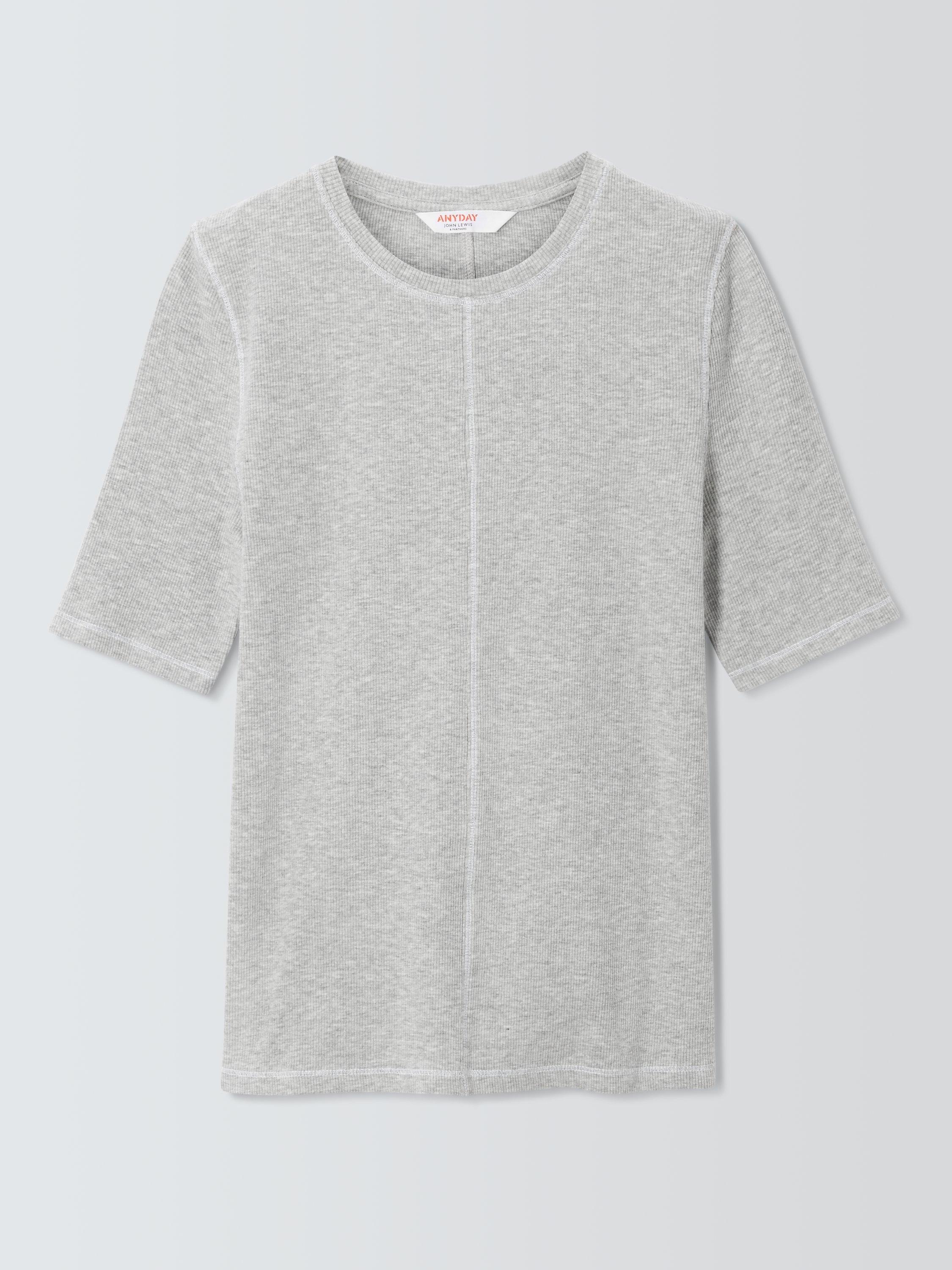 John Lewis ANYDAY Skinny Fit Ribbed T-Shirt, Light Grey, S