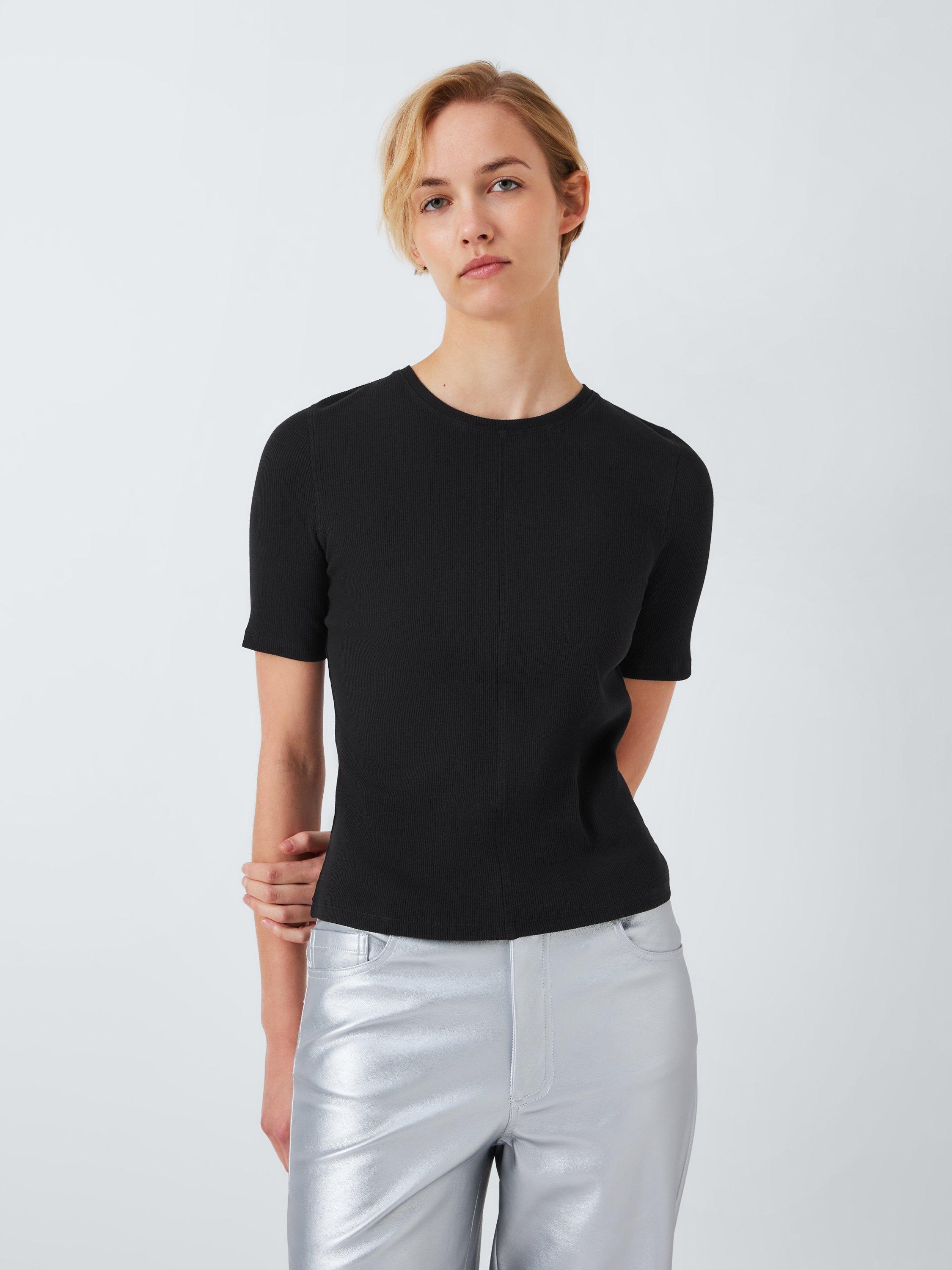 John Lewis ANYDAY Skinny Fit Ribbed T-Shirt, Black