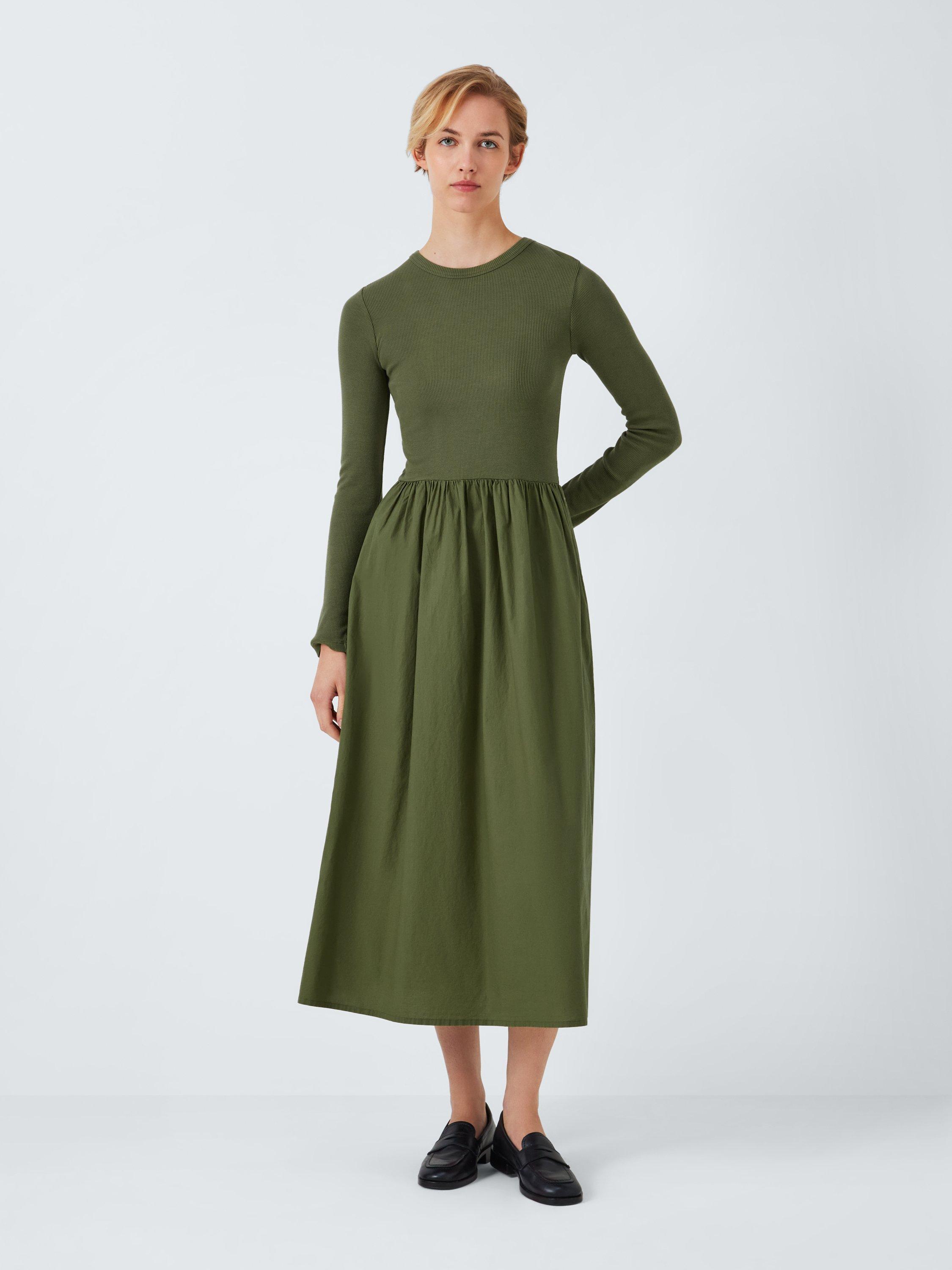 John Lewis ANYDAY Poplin Maxi Dress Khaki