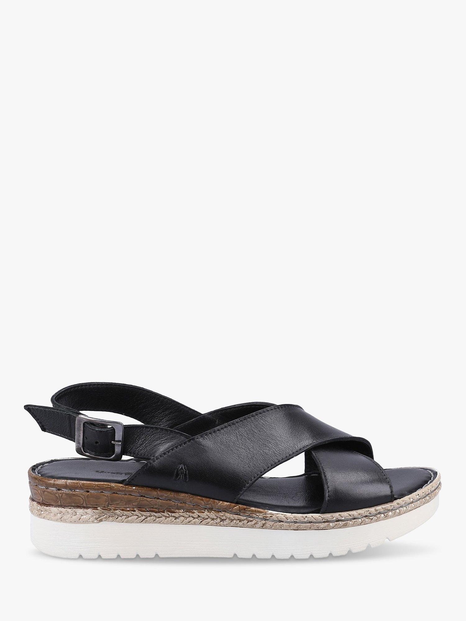 Hush Puppies Saphira Cross Strap Flatform Leather Sandals, Black
