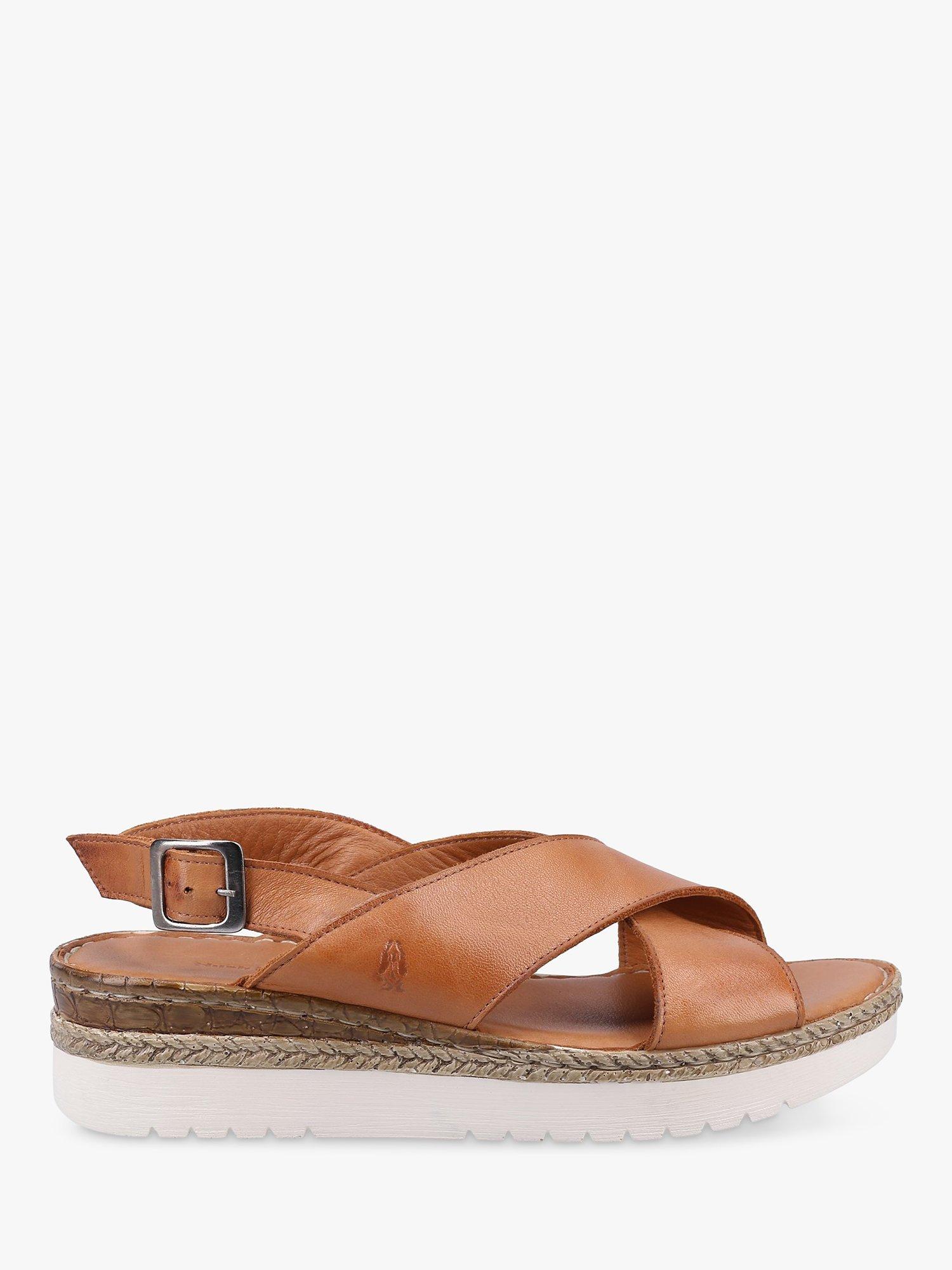 Hush Puppies Saphira Cross Strap Flatform Leather Sandals, Tan