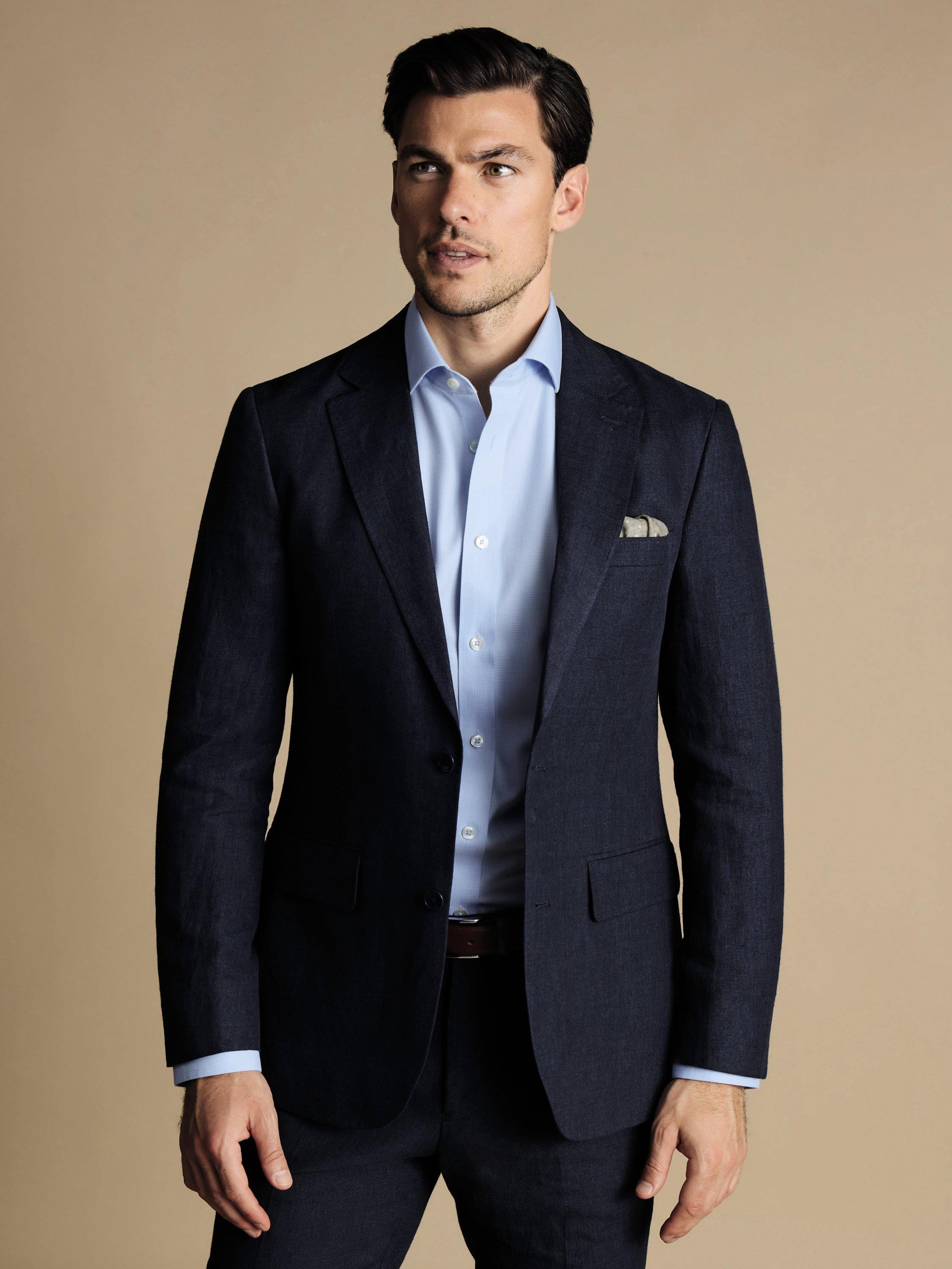 Charles Tyrwhitt Slim Fit Linen Suit Jacket Dark Navy