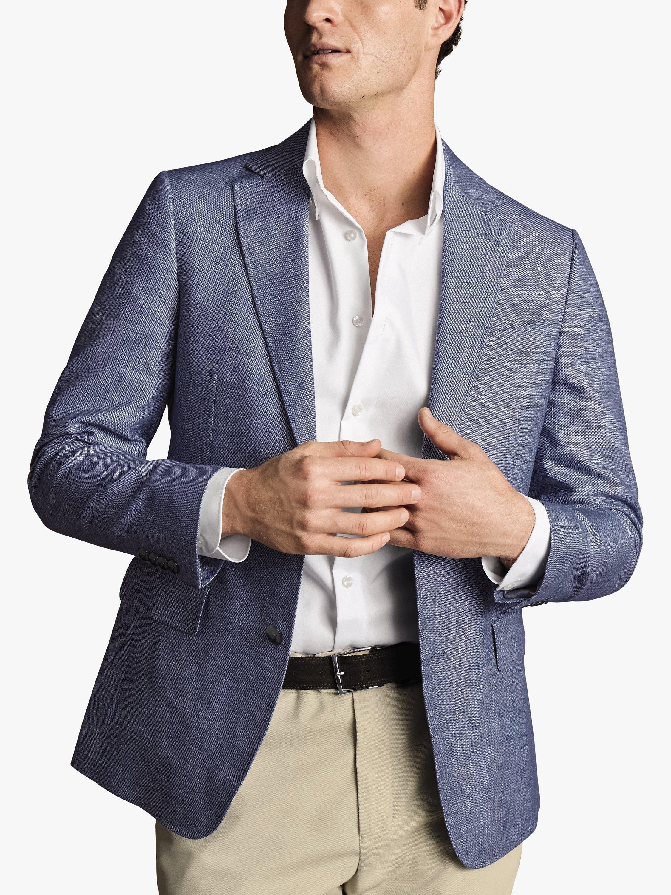 Charles Tyrwhitt Classic Fit Linen Cotton Blend Jacket, Cobalt Blue, 40R