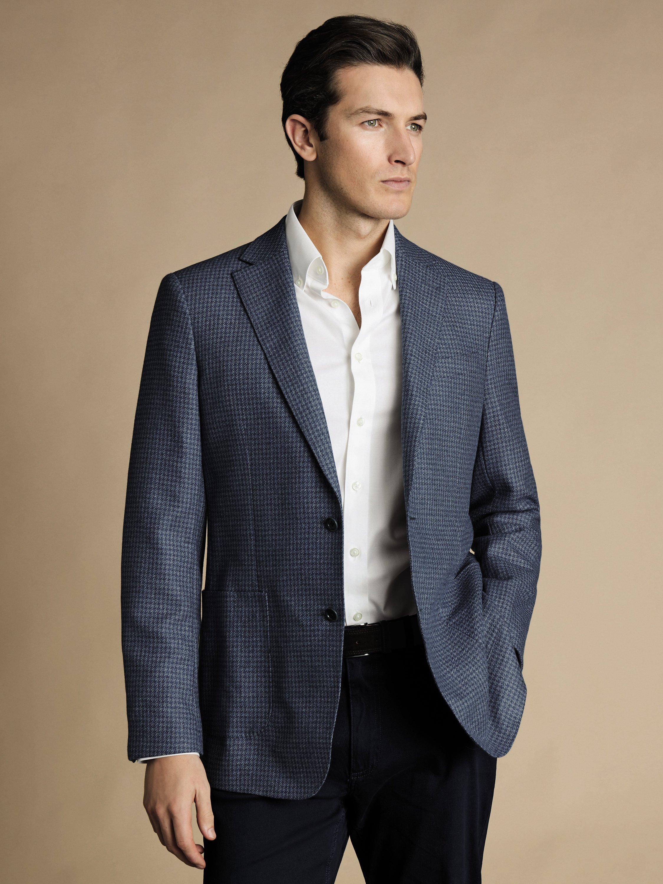Charles Tyrwhitt Puppytooth Wool Blend Slim Fit Jacket, Steel Blue