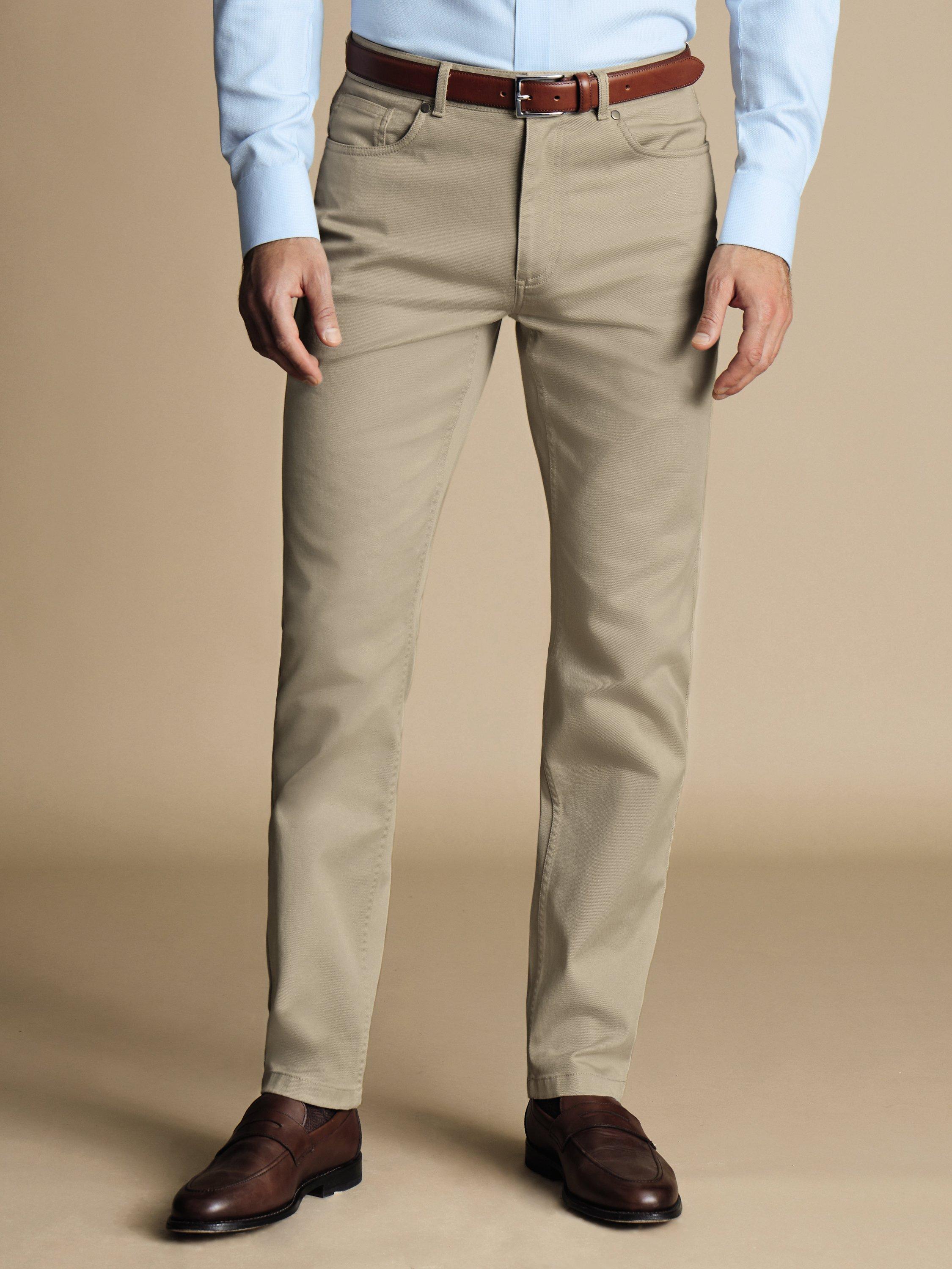 Product image 1 of 4, which shows Charles Tyrwhitt Twill 5 Pocket Slim Fit Jeans, Stone, W30/L30