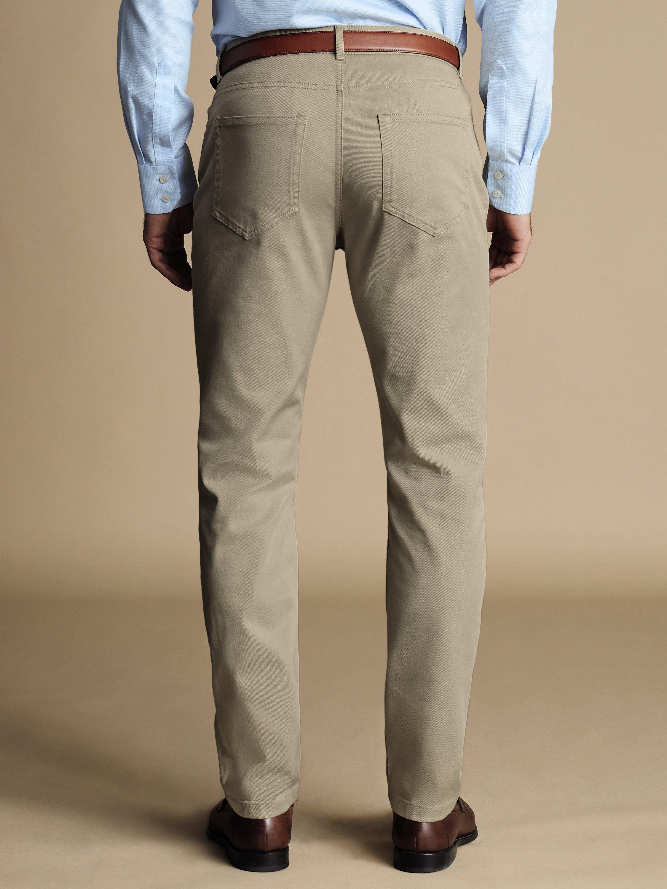 Product image 2 of 4, which shows Charles Tyrwhitt Twill 5 Pocket Slim Fit Jeans, Stone, W30/L30