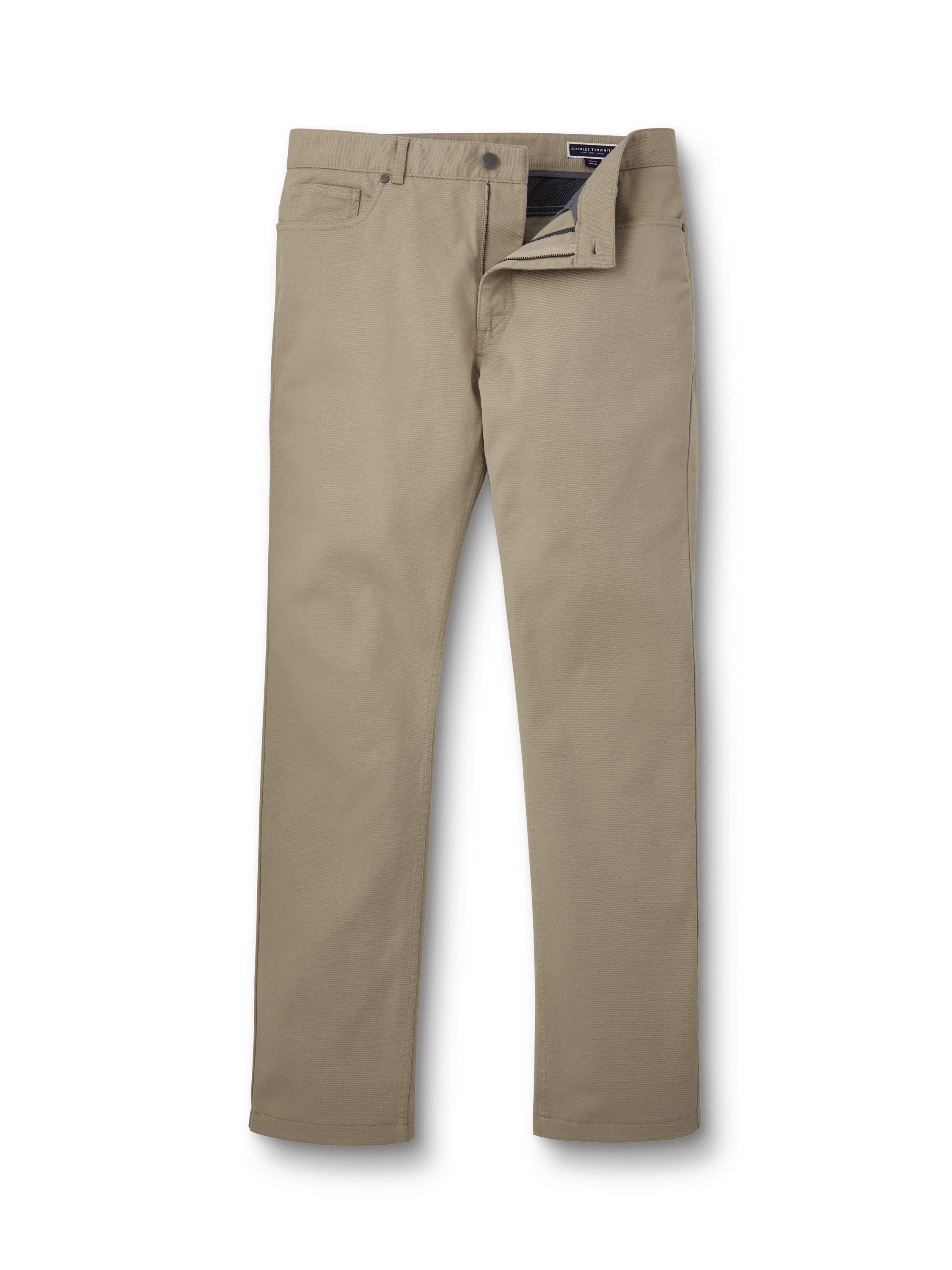 Product image 4 of 4, which shows Charles Tyrwhitt Twill 5 Pocket Slim Fit Jeans, Stone, W30/L30