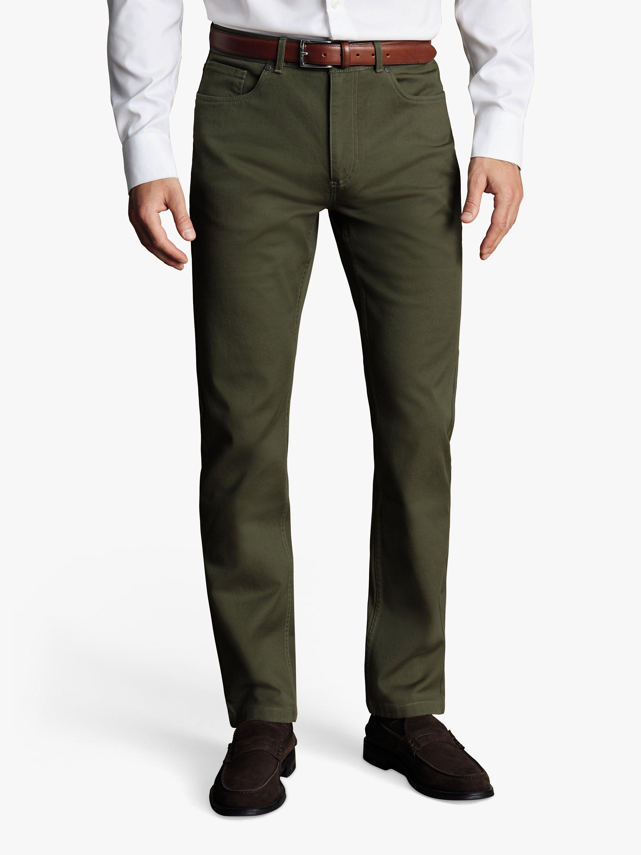 Product image 1 of 5, which shows Charles Tyrwhitt Classic Fit 5 Pocket Twill Jeans, Olive Green, W32/L30