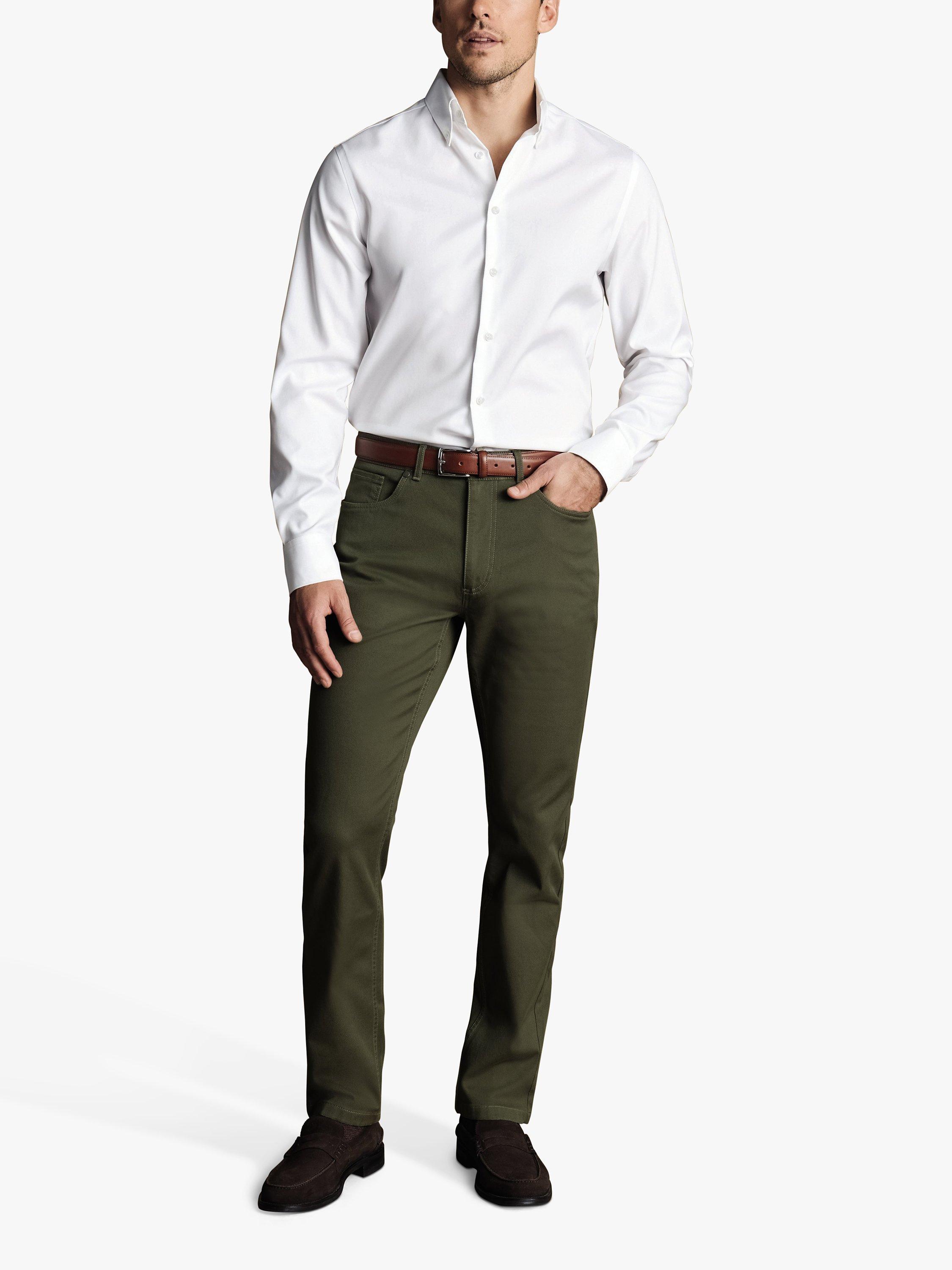 Product image 3 of 5, which shows Charles Tyrwhitt Classic Fit 5 Pocket Twill Jeans, Olive Green, W32/L30