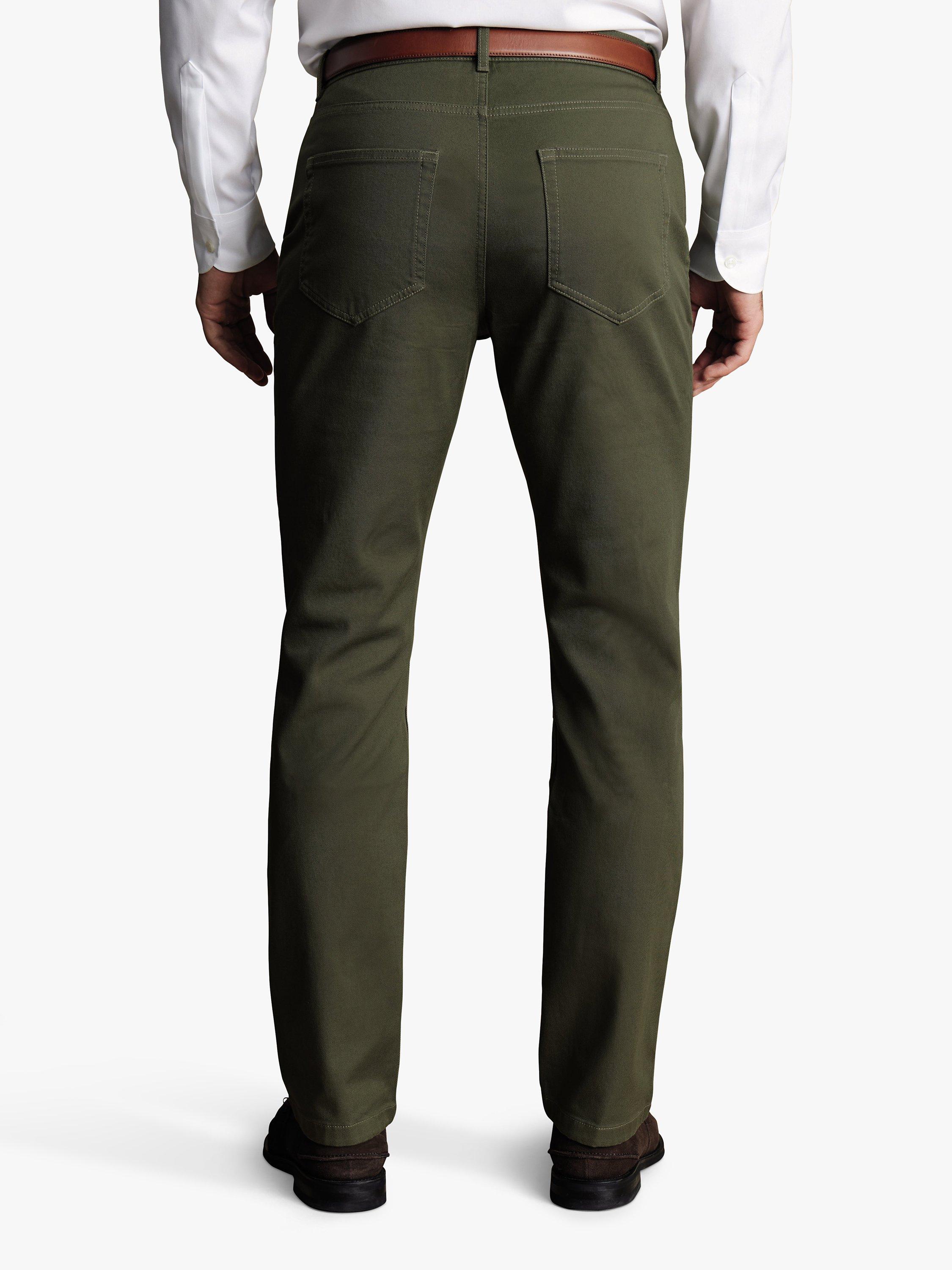 Product image 2 of 5, which shows Charles Tyrwhitt Classic Fit 5 Pocket Twill Jeans, Olive Green, W32/L30