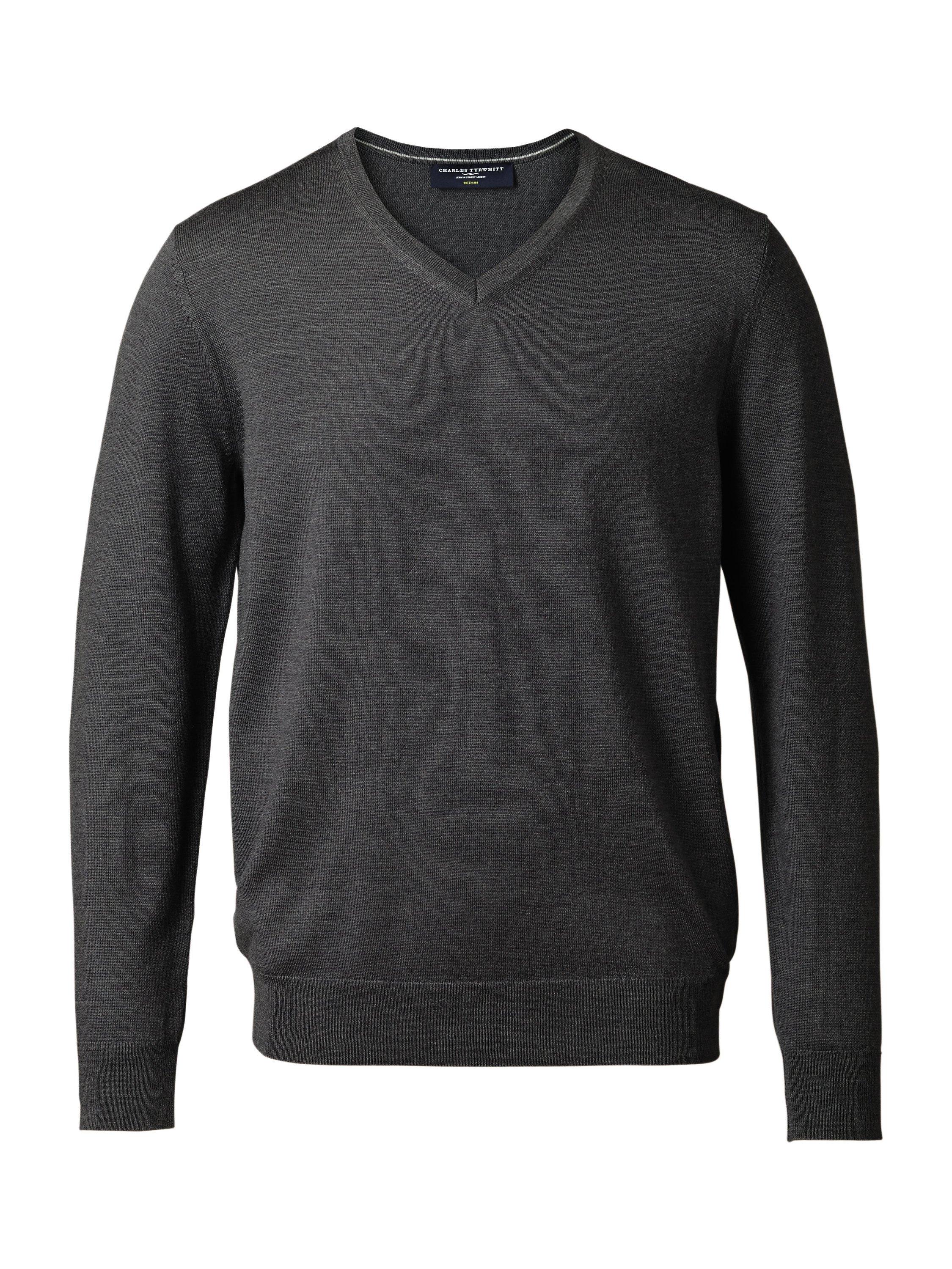 Product image 2 of 3, which shows Charles Tyrwhitt Merino Wool V-Neck Jumper, Grey, XS