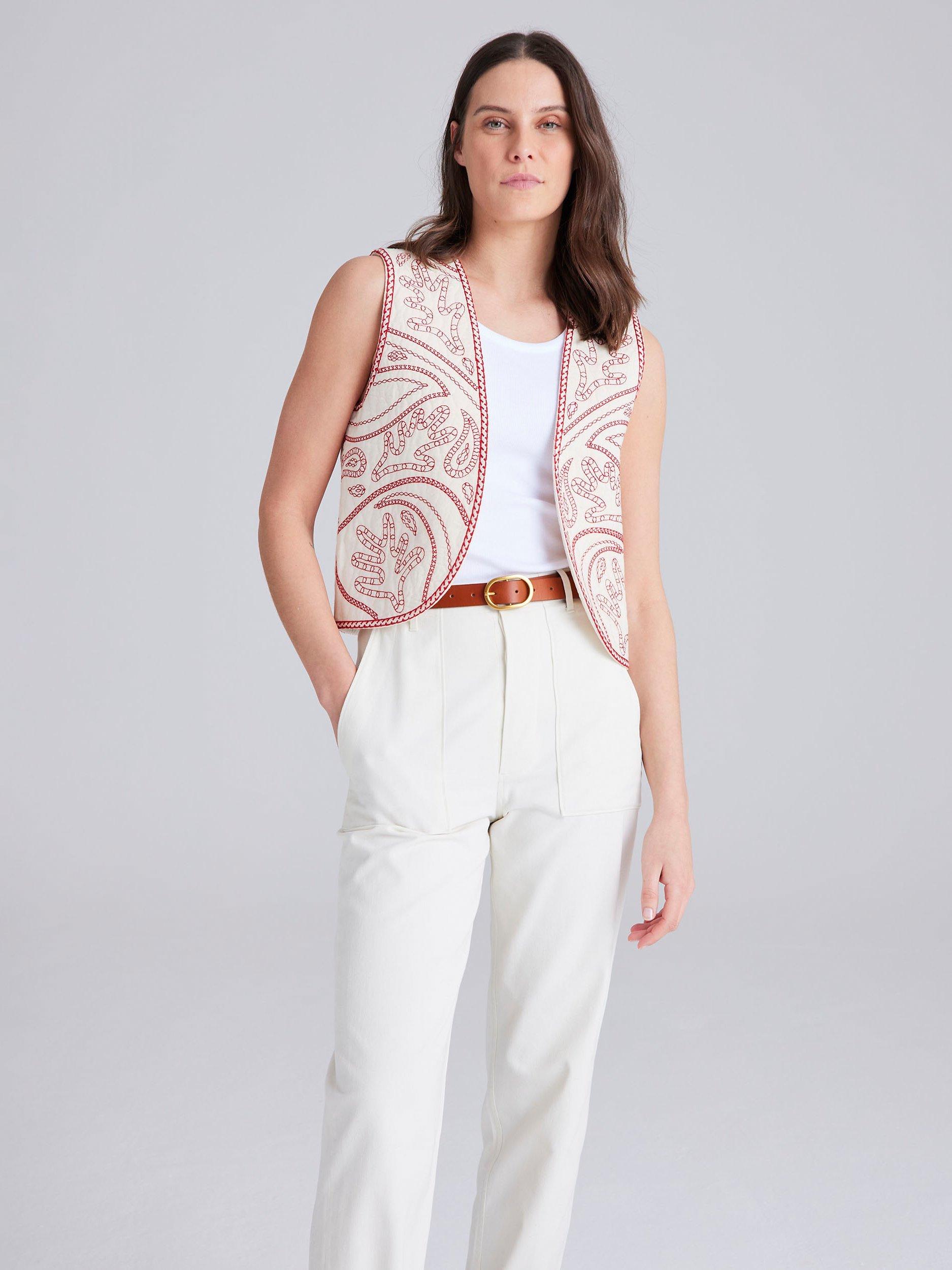 Cape Cove Embroidered Waistcoat, Salsa/Cream