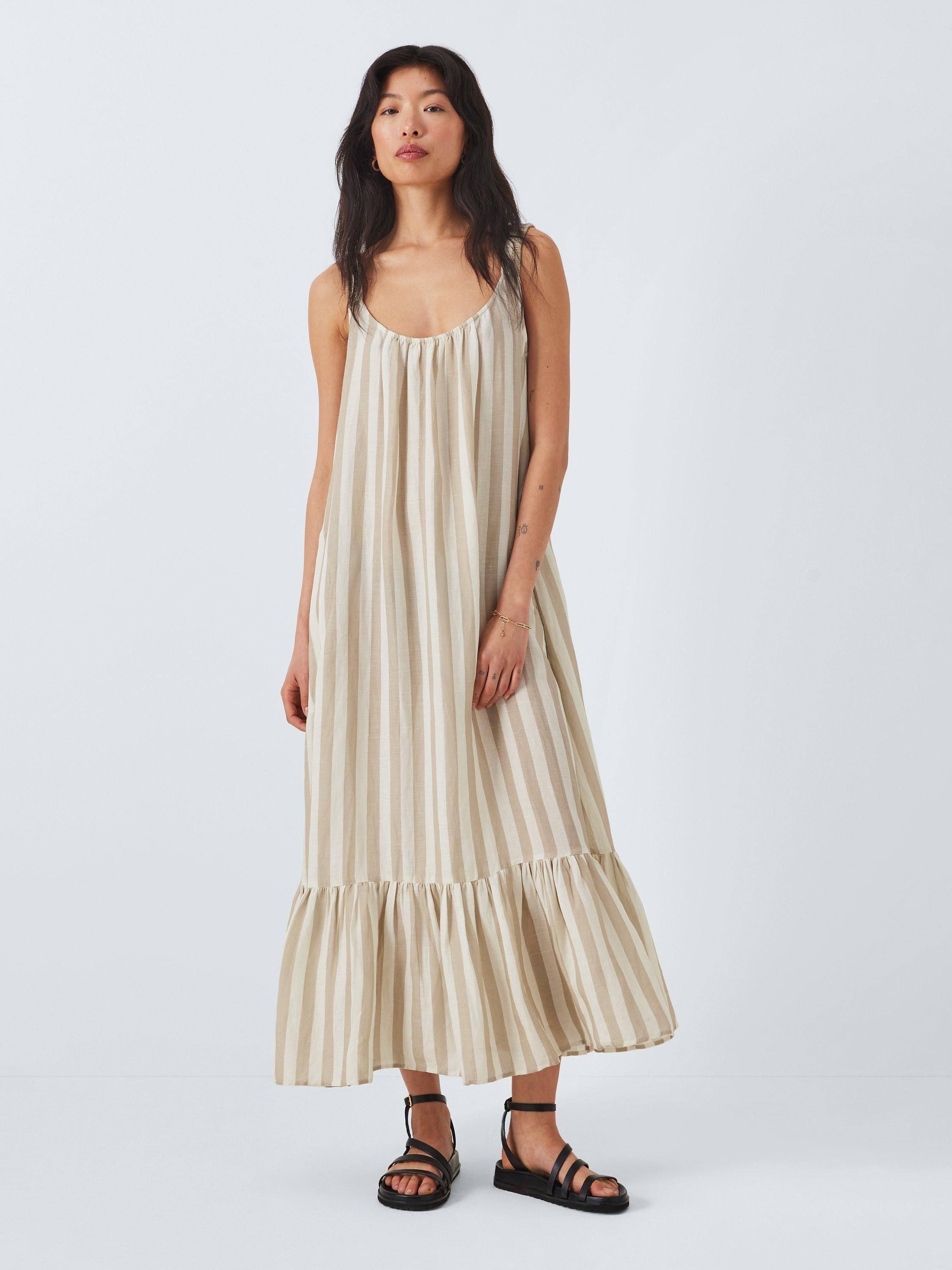 Velvet by Graham Spencer Meradith Stripe Linen Midi Dress Khaki