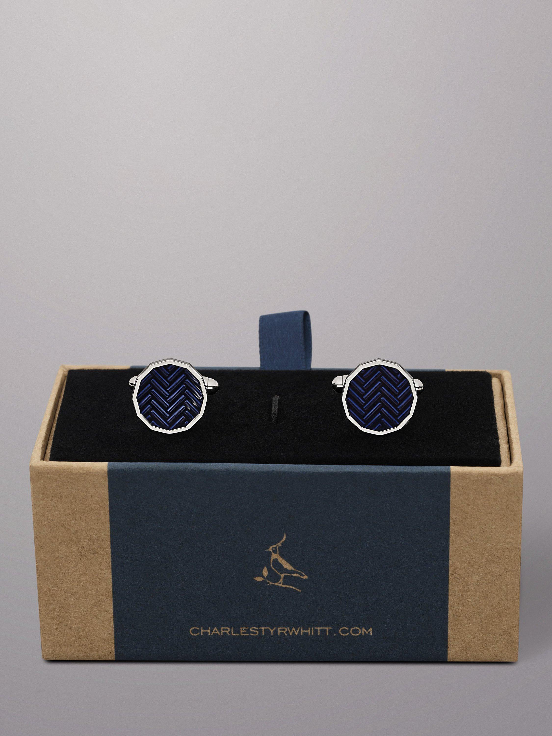 Charles Tyrwhitt Enamel Patterned Cufflinks, Navy