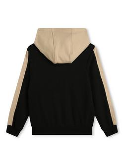 Timberland Kids' Logo Colour Block French Terry Zip Through Hooded Cardigan, Black/Multi - view 2, Black/Multi