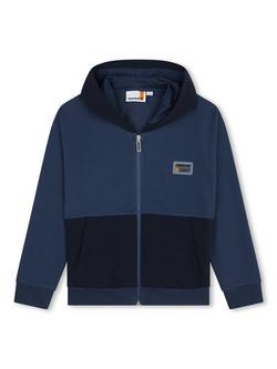 Timberland Kids' Logo French Terry Hooded Zip Through Cardigan, Blue/Multi, Blue/Multi