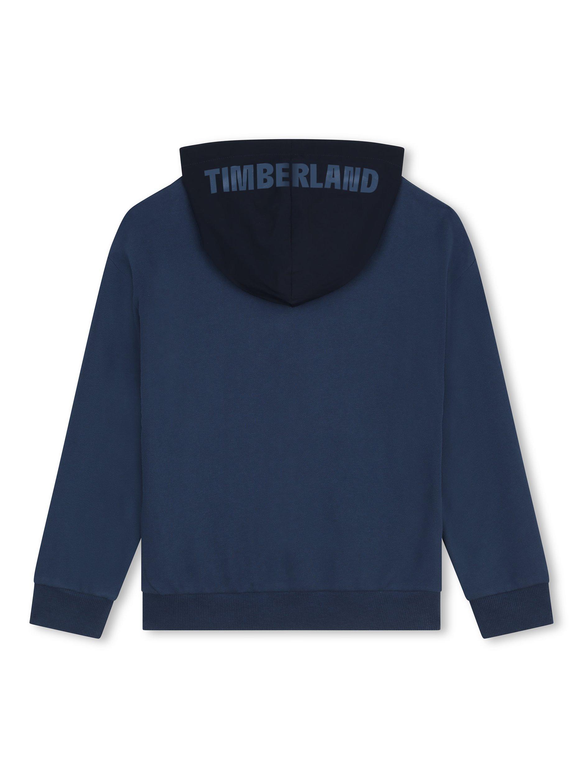 Product image 2 of 2, which shows Timberland Kids' Logo French Terry Hooded Zip Through Cardigan, Blue/Multi, 4 years