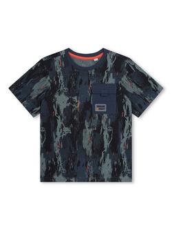Timberland Kids' Fancy Logo Abstract Print T-Shirt, Blue/Multi, Blue/Multi