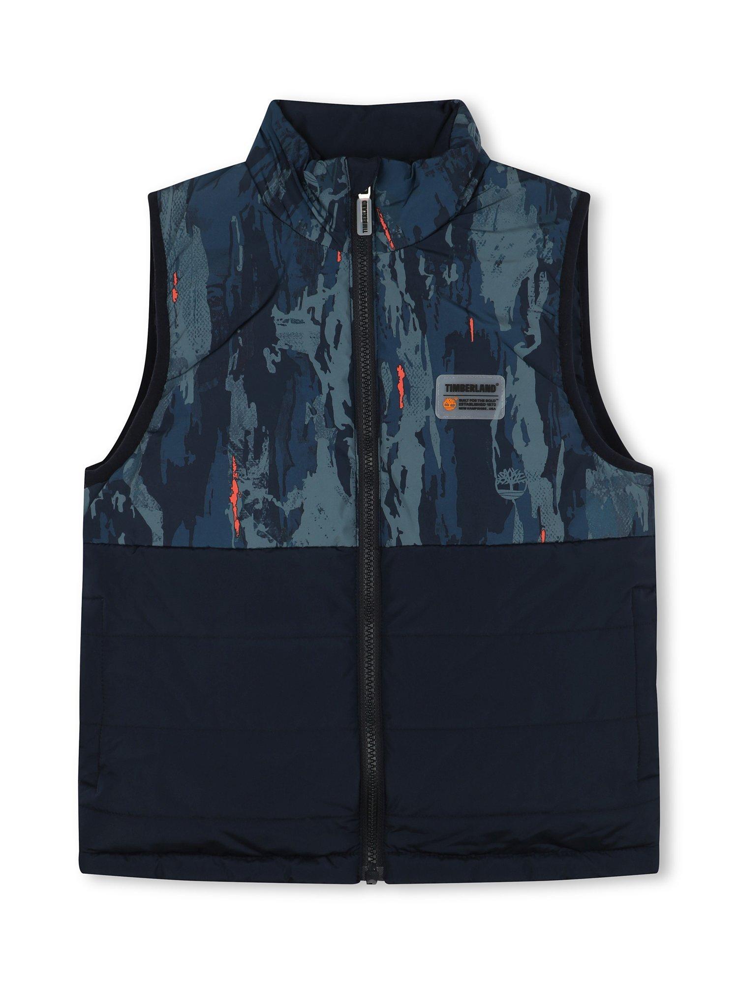 Timberland Kids' Logo Sleeveless Reversible Puffer Jacket, Blue/Multi