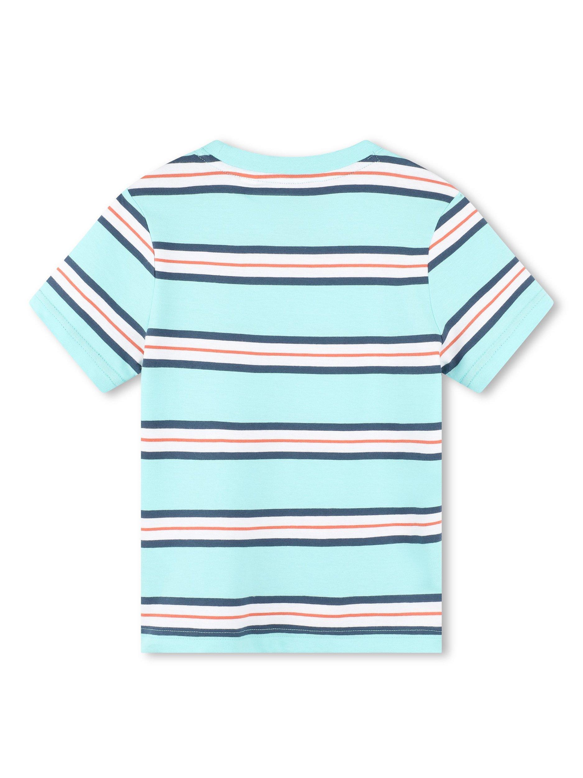 Product image 2 of 2, which shows Timberland Kids' Logo Stripe Short Sleeve T-Shirt, Blue/Multi, 4 years