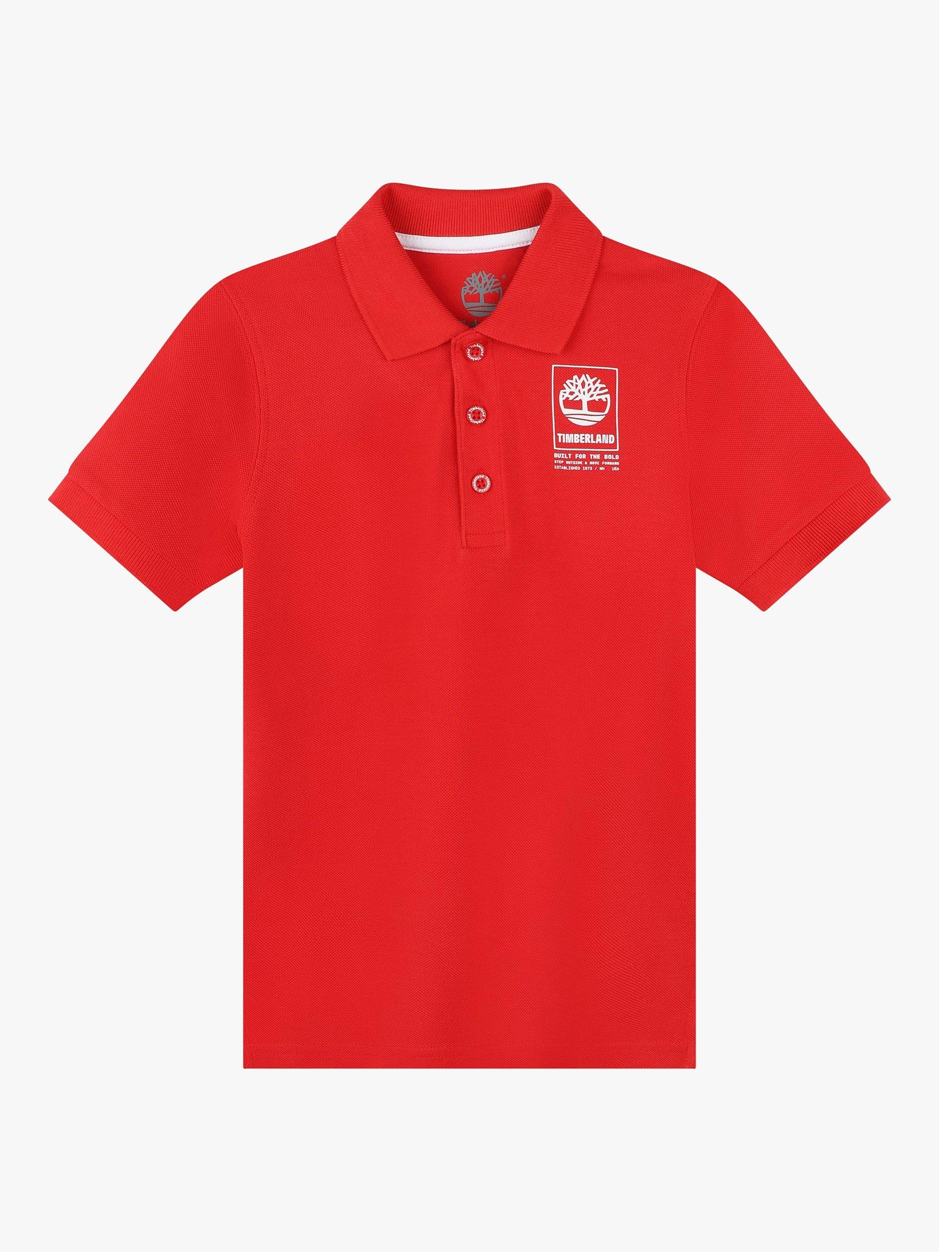 Timberland Kids' Logo Short Sleeve Polo Shirt, Red