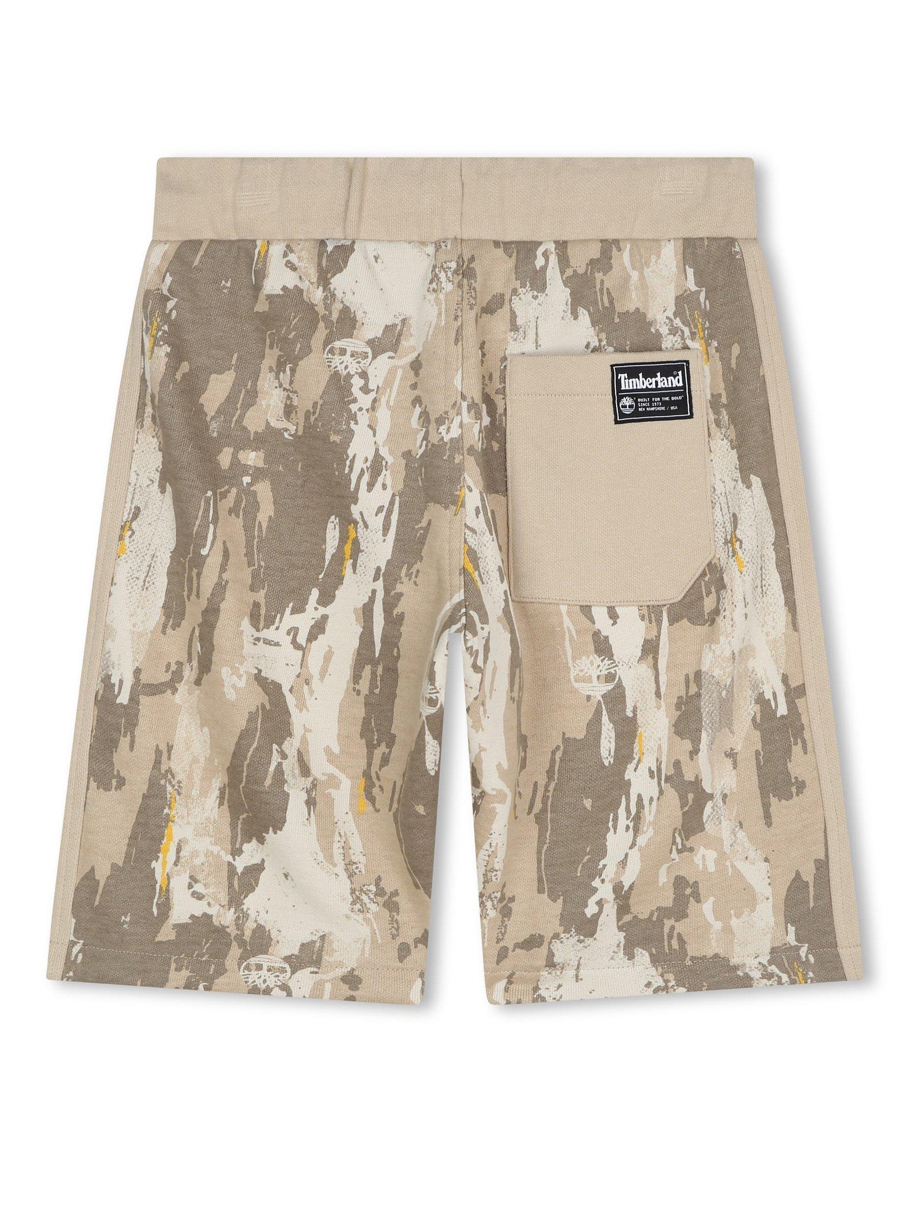 Product image 2 of 2, which shows Timberland Kids' Logo Abstract Print French Terry Track Bermuda Shorts, Neutral, 4 years