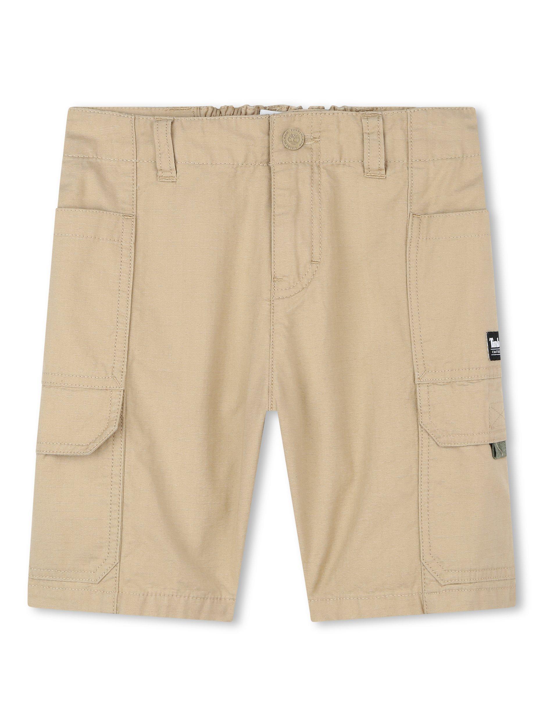 Product image 1 of 2, which shows Timberland Kids' Fancy Logo Pocket Bermuda Shorts, Natural, 4 years