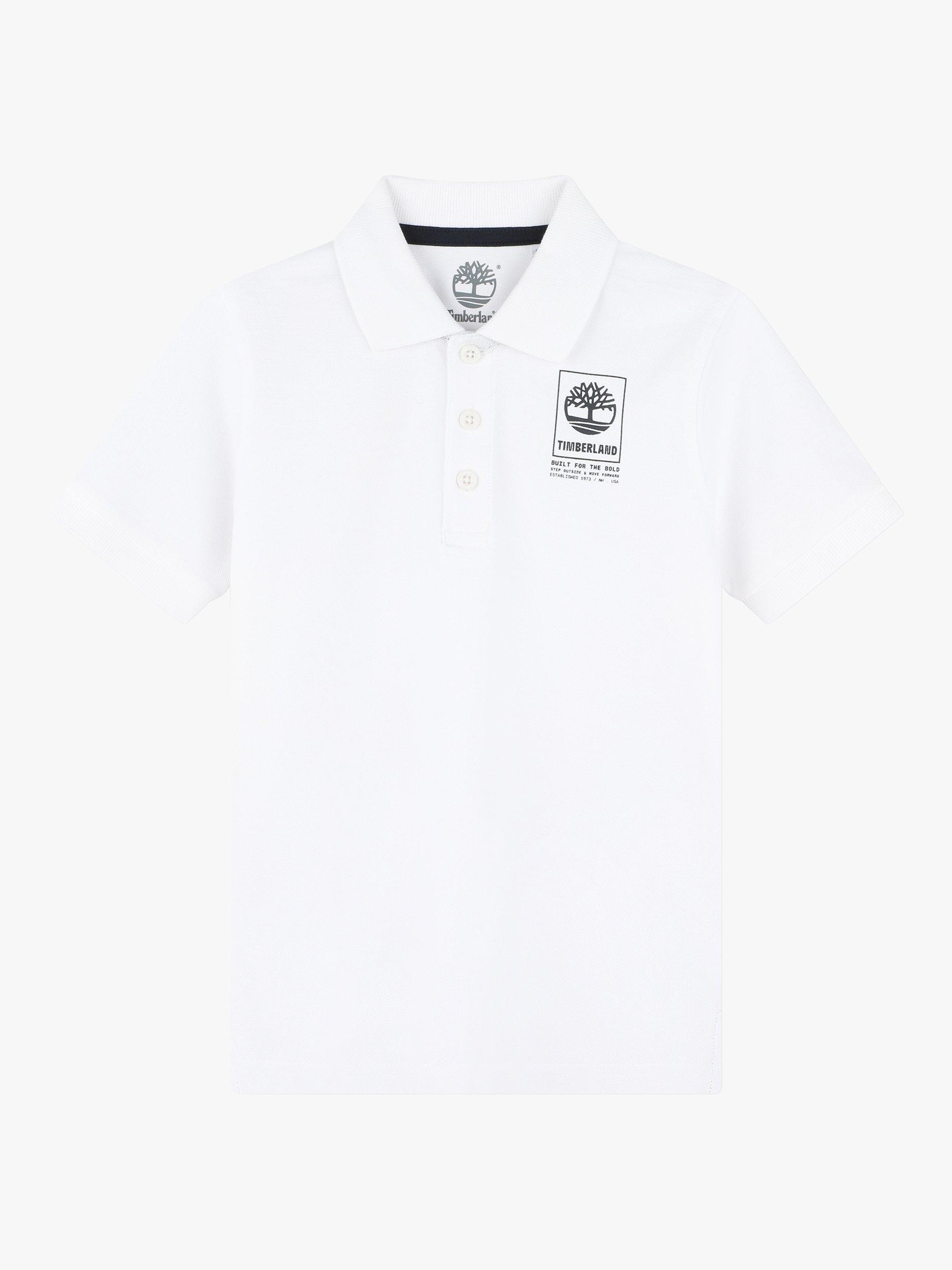 Product image 1 of 2, which shows Timberland Kids' Logo Short Sleeve Polo Shirt, White, 5 years