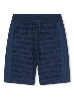 Timberland Kids' Fancy Terry Towel Jacquard Logo Side Stripe Bermuda Shorts, Blue/Multi, Blue/Multi