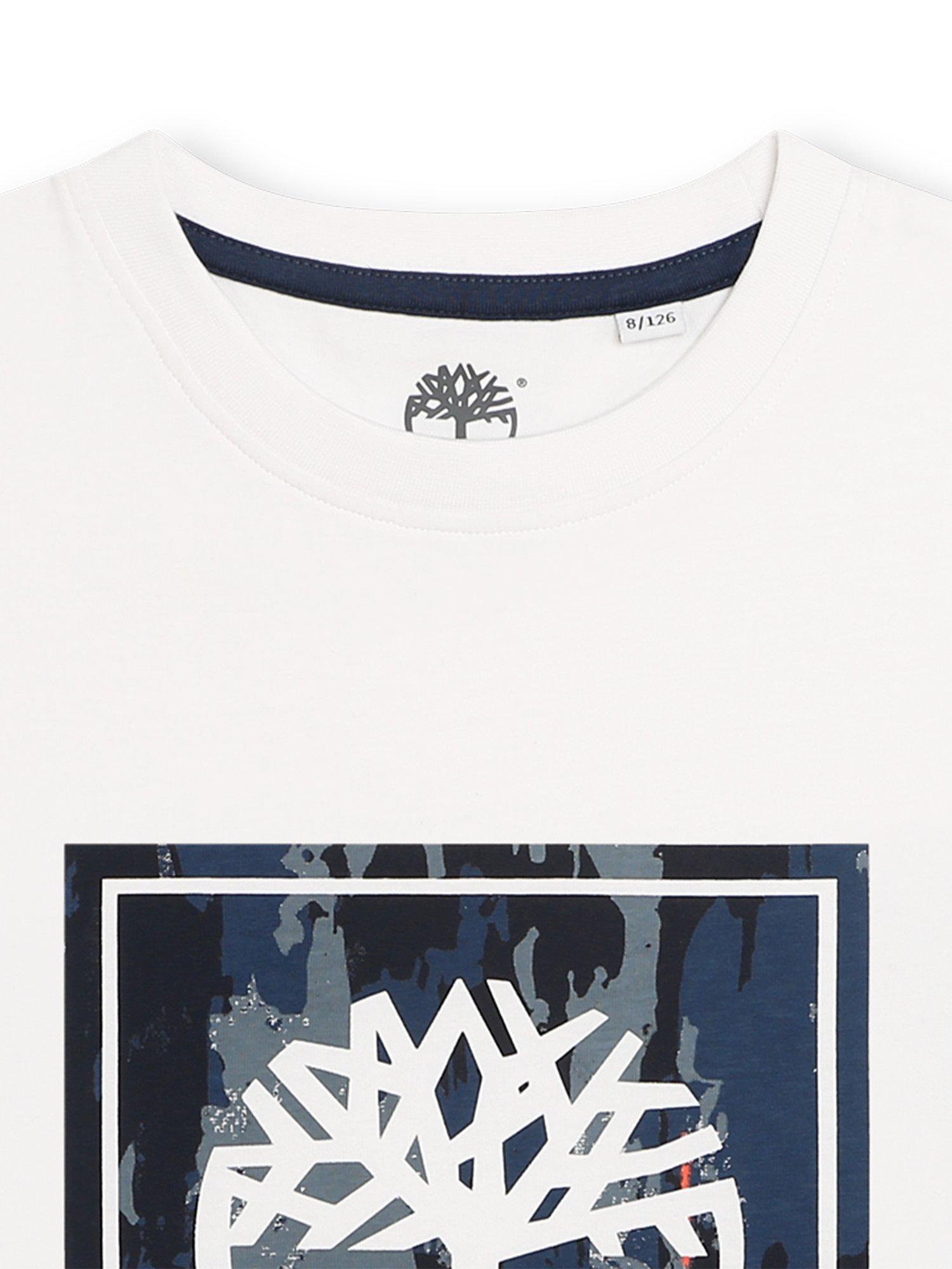 Product image 3 of 3, which shows Timberland Kids' Logo Abstract Print T-Shirt, White, 4 years