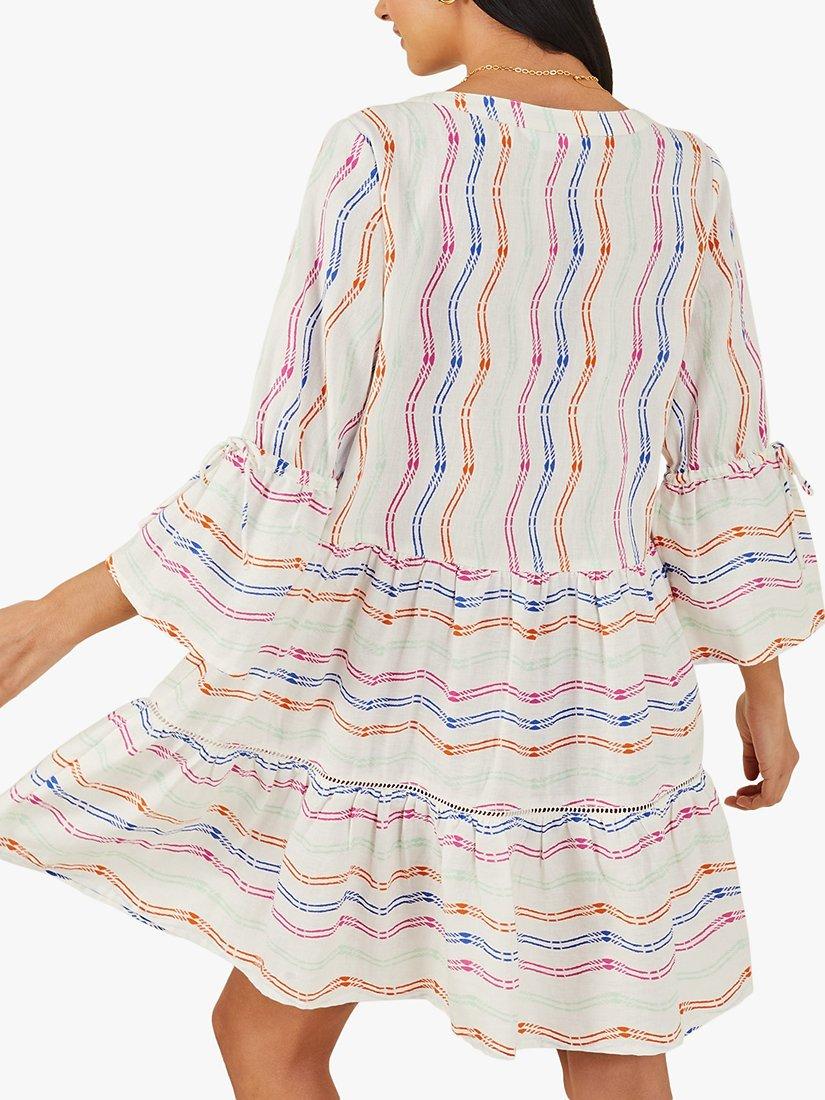 Product image 2 of 2, which shows Accessorize Fluted Sleeve Tiered Mini Dress, White/Multi, L