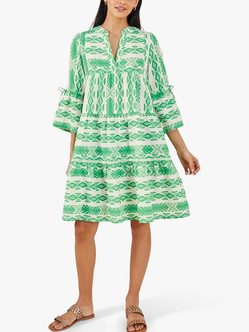 Accessorize Geometric Jacquard Print Knee Length Dress, Mid Green/White