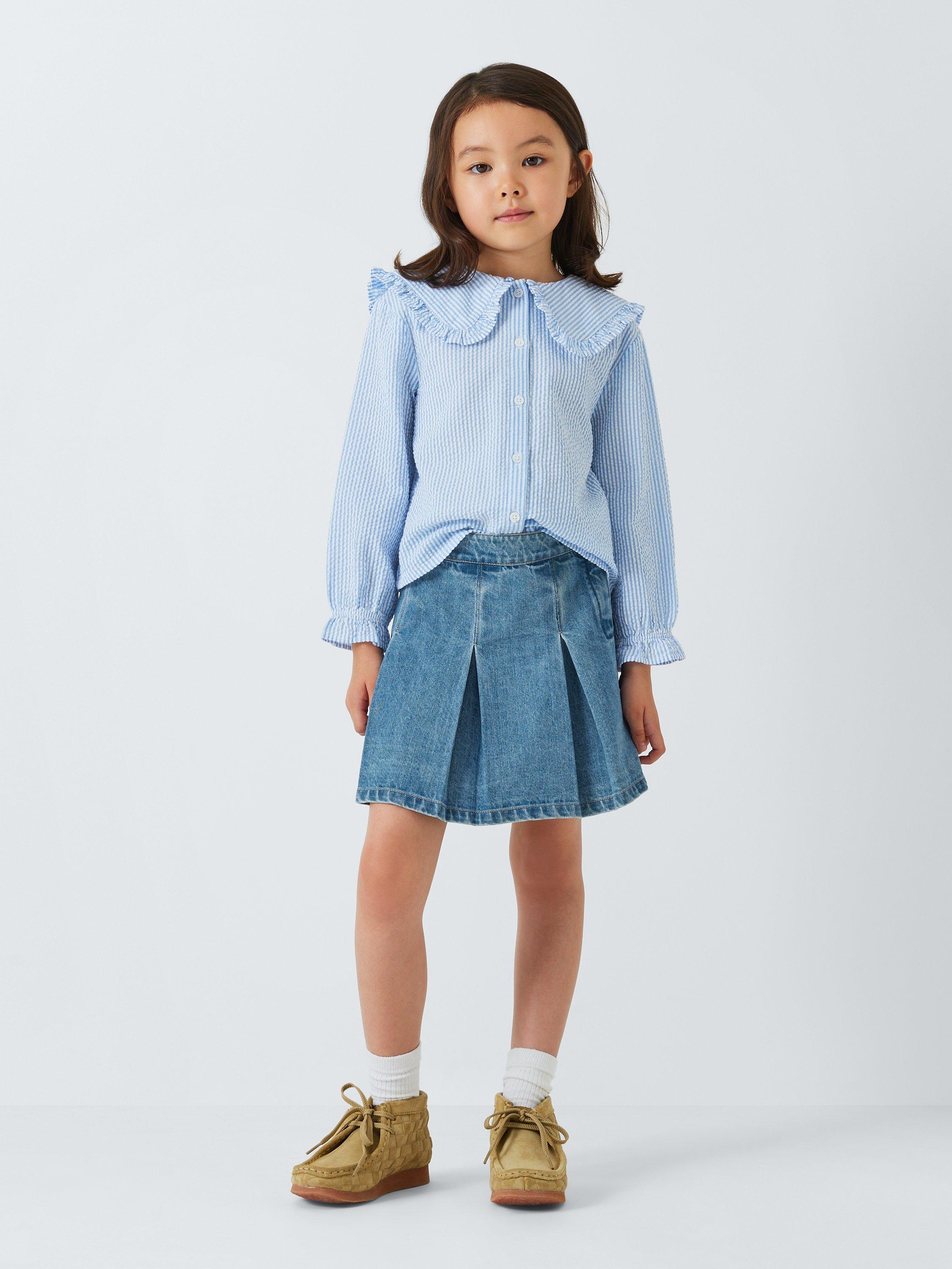 John Lewis Kids Pleated Denim Mini Skirt Denim Blue