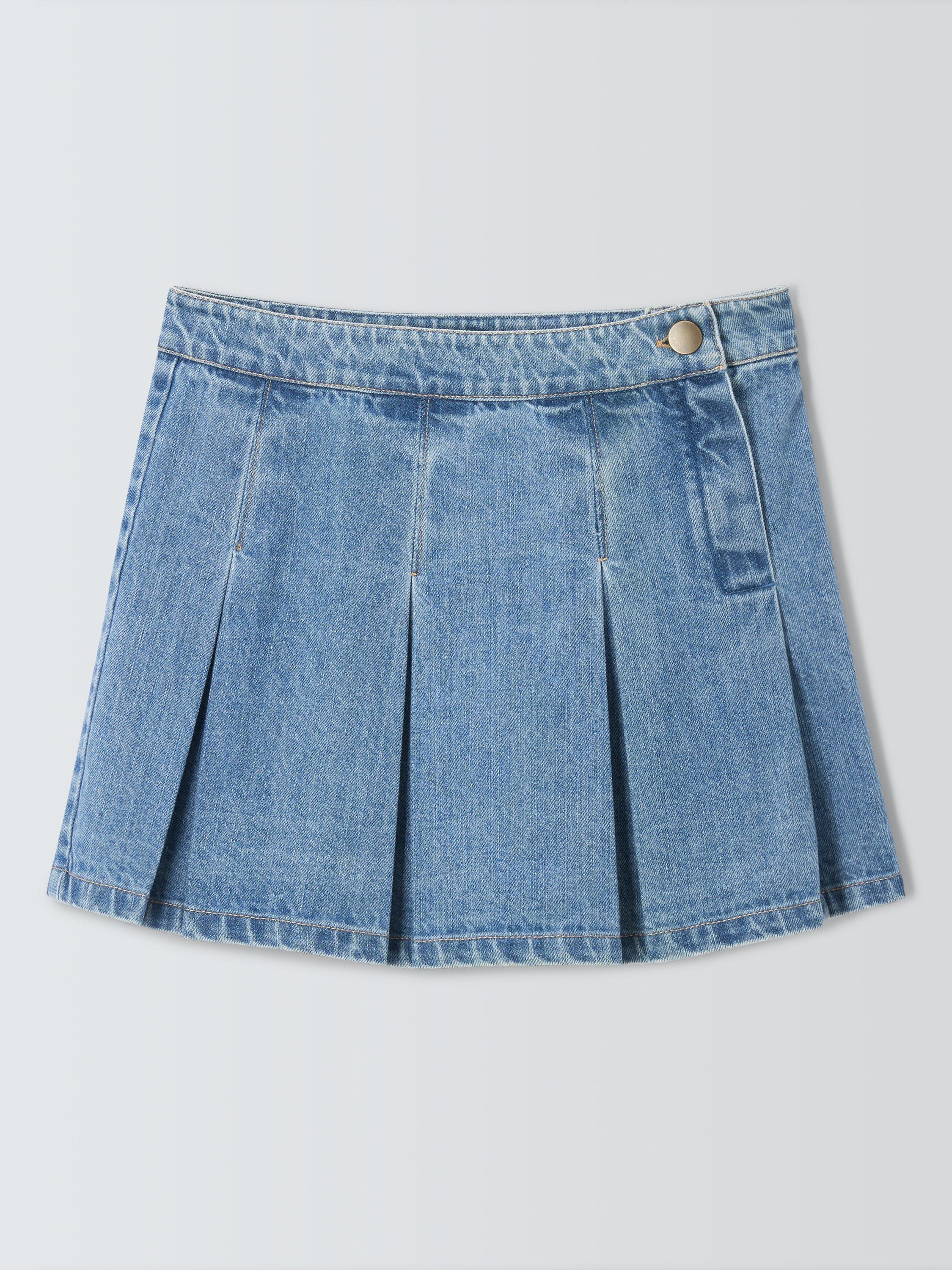 John Lewis Kids Pleated Denim Mini Skirt Denim Blue