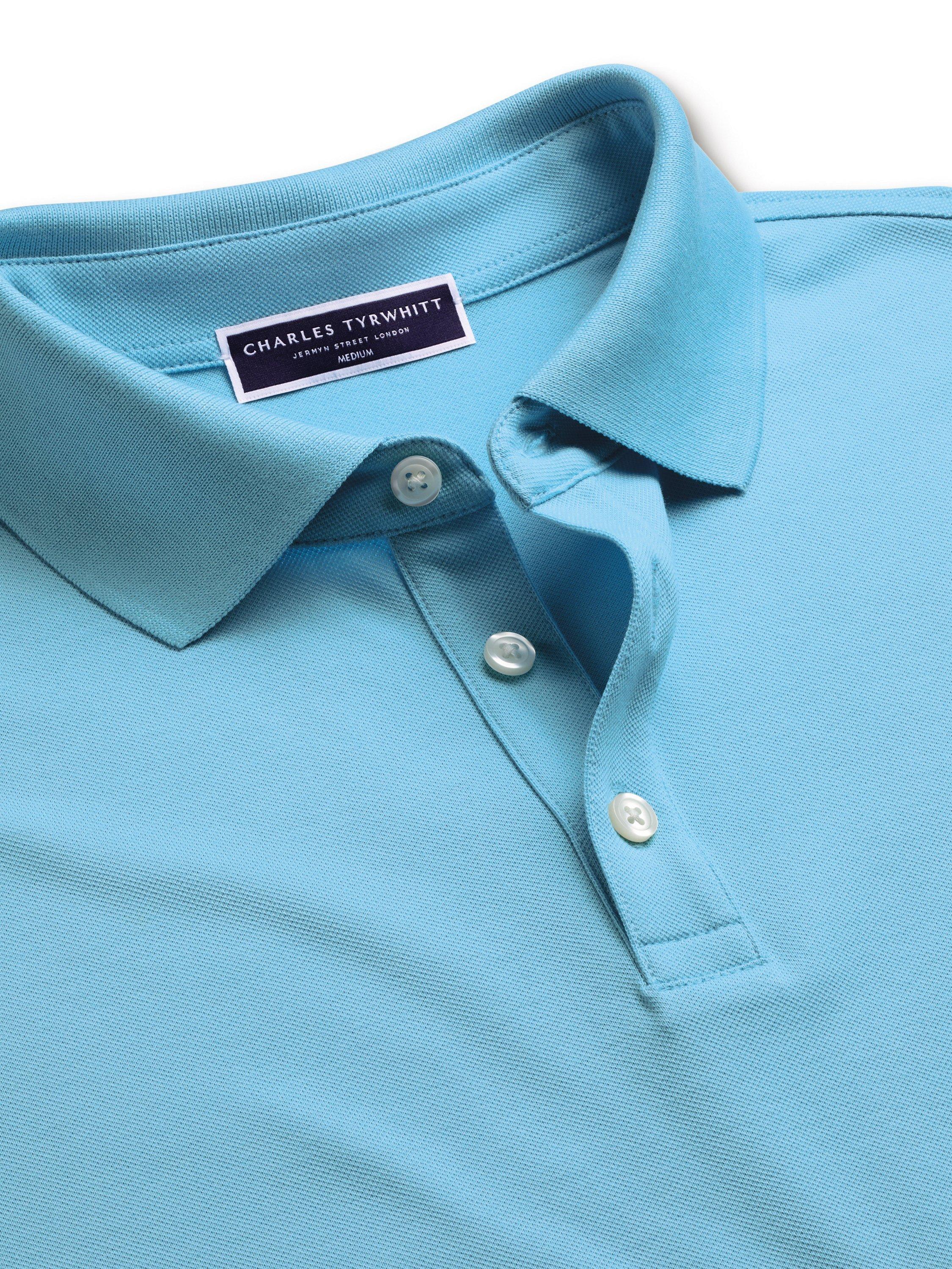 Product image 3 of 4, which shows Charles Tyrwhitt Pique Cotton Polo Shirt, Aqua, XS