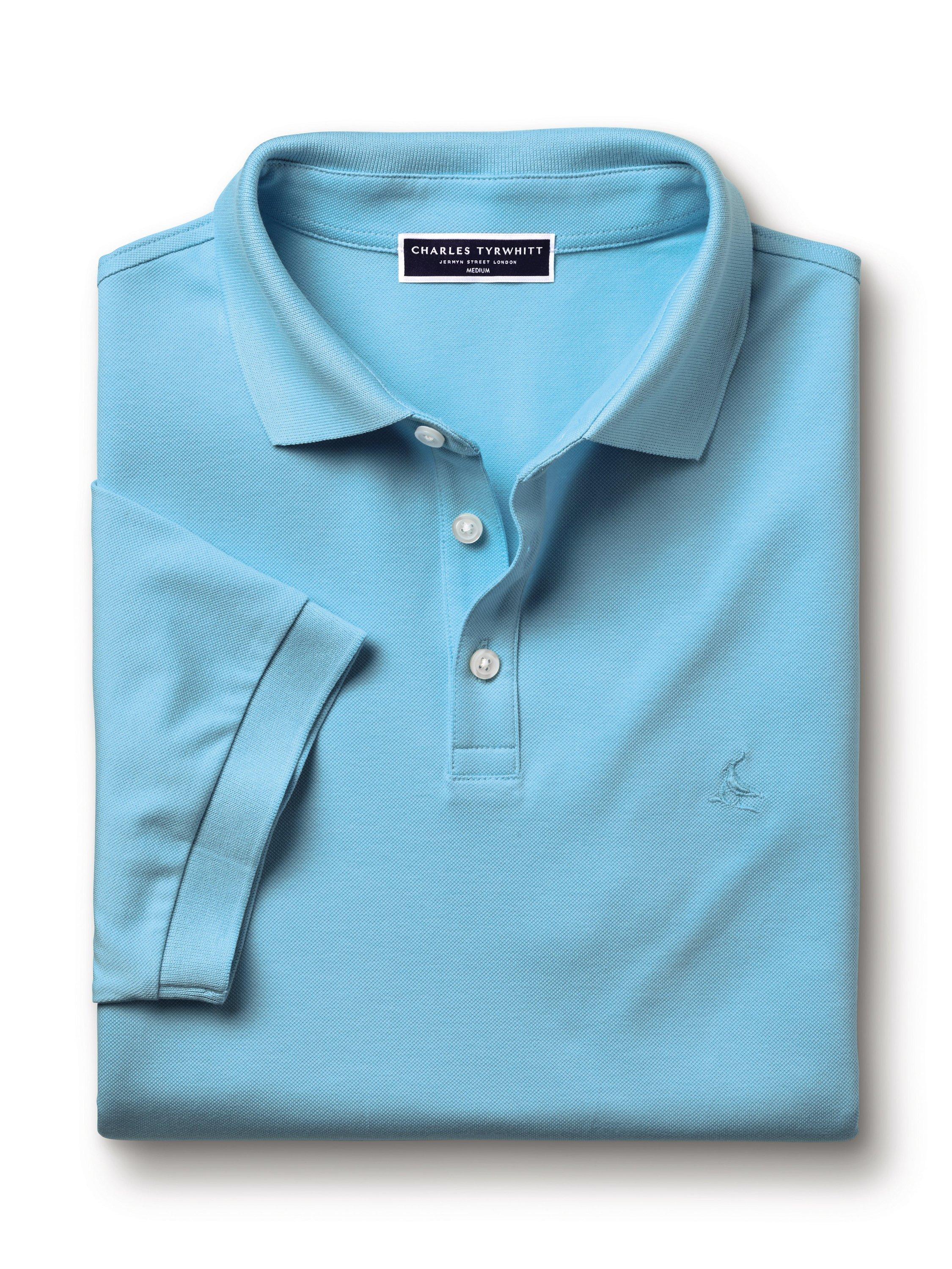 Product image 4 of 4, which shows Charles Tyrwhitt Pique Cotton Polo Shirt, Aqua, XS