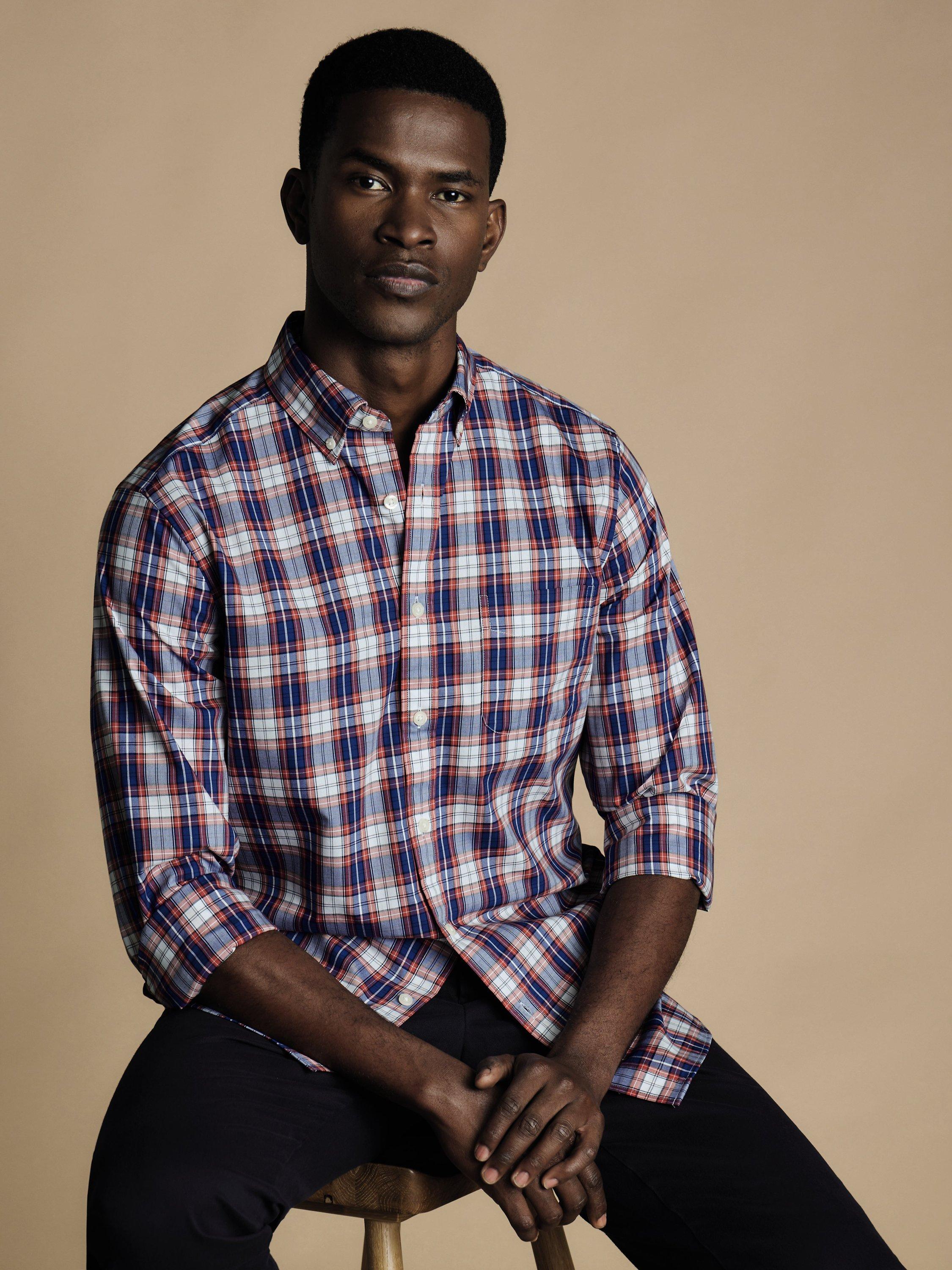 Charles Tyrwhitt Non-Iron Stretch Poplin Large Check Slim Fit Shirt, Red