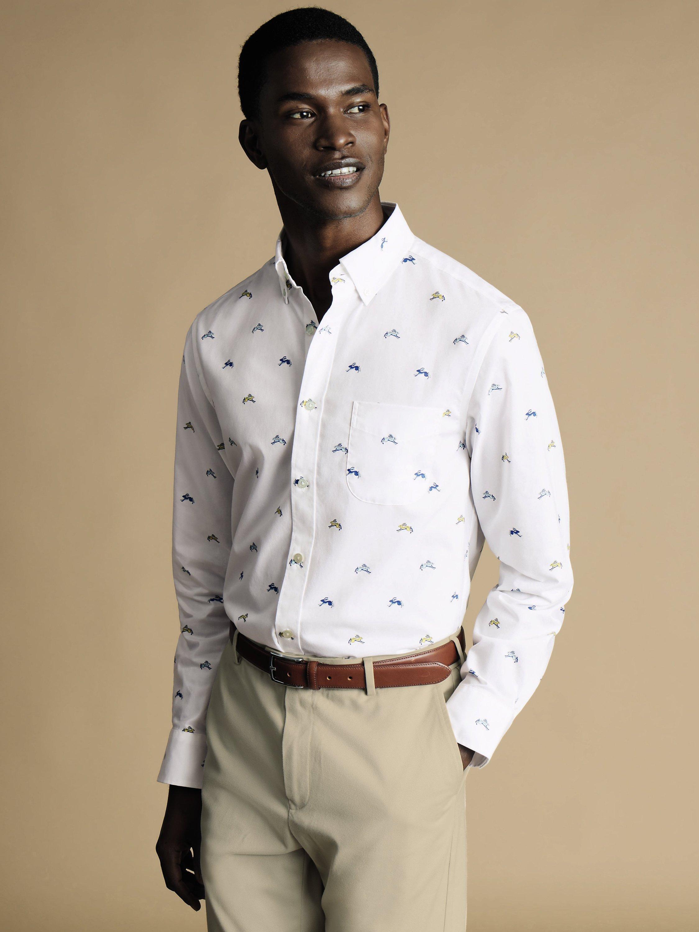 Charles Tyrwhitt Hare Print Non-Iron Slim Fit Shirt, White/Multi