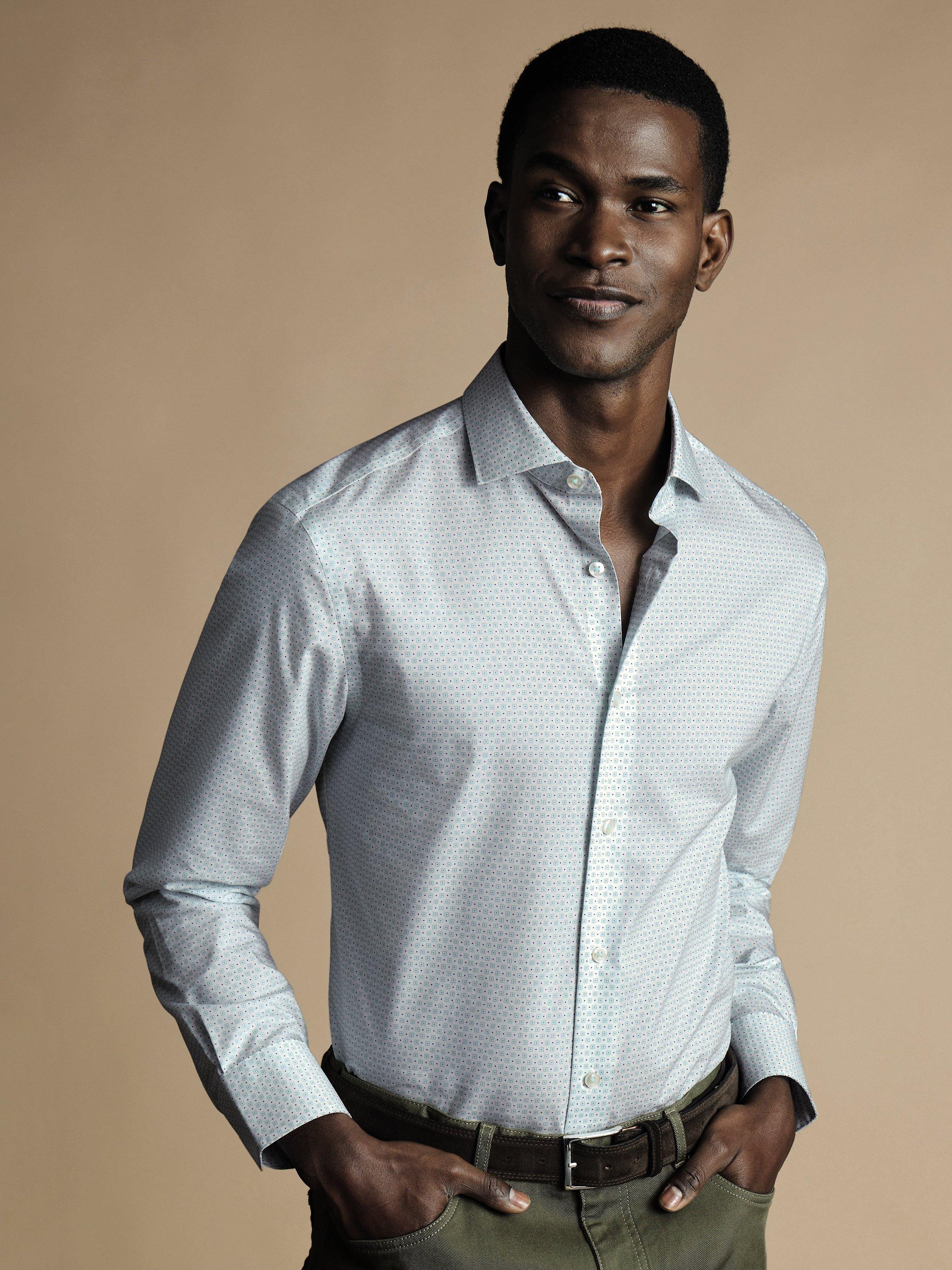 Charles Tyrwhitt Motif Print Non-Iron Slim Fit Shirt, Aqua