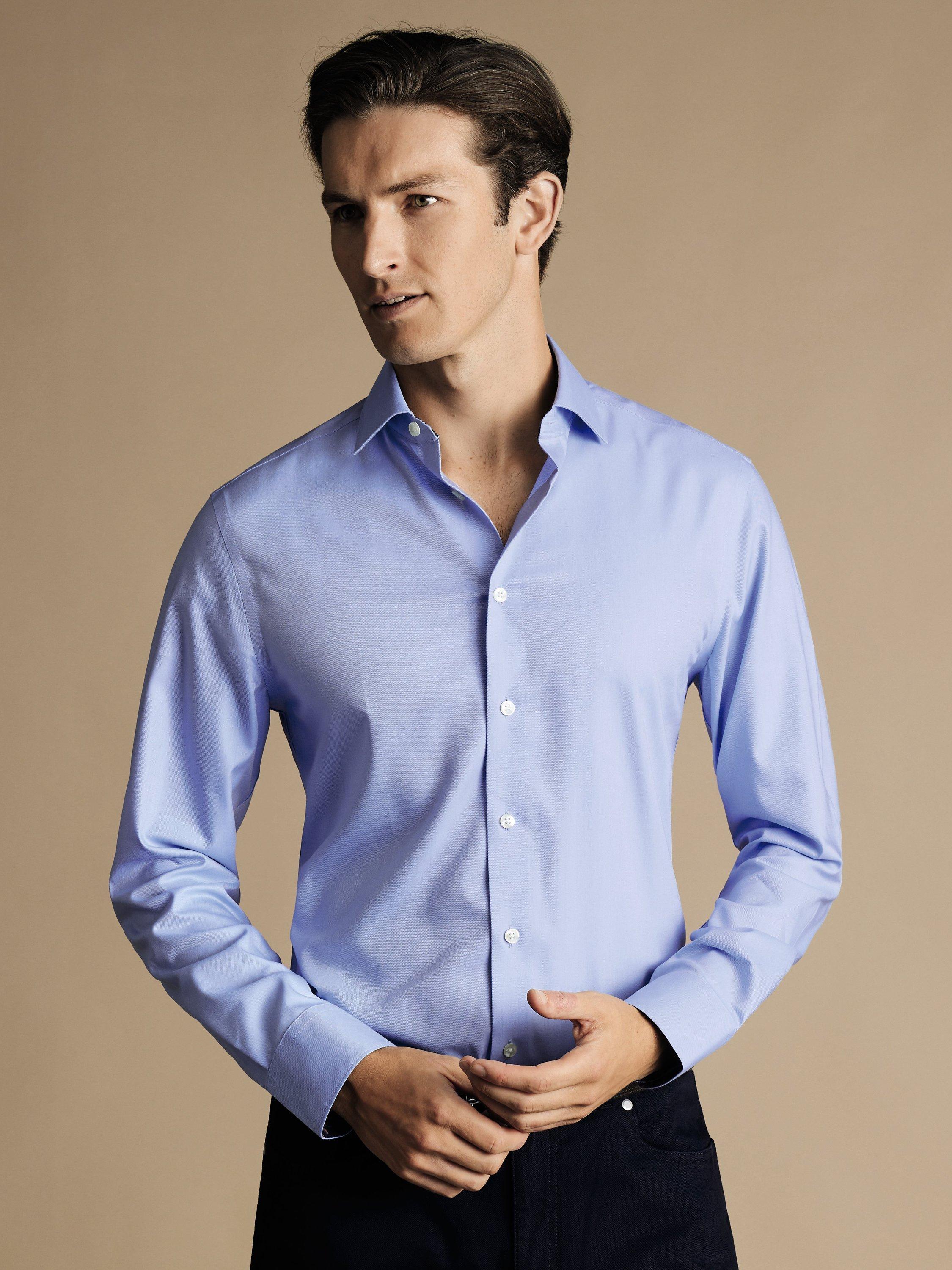 Charles Tyrwhitt Non-Iron Printed Trim Plain Shirt, Blue