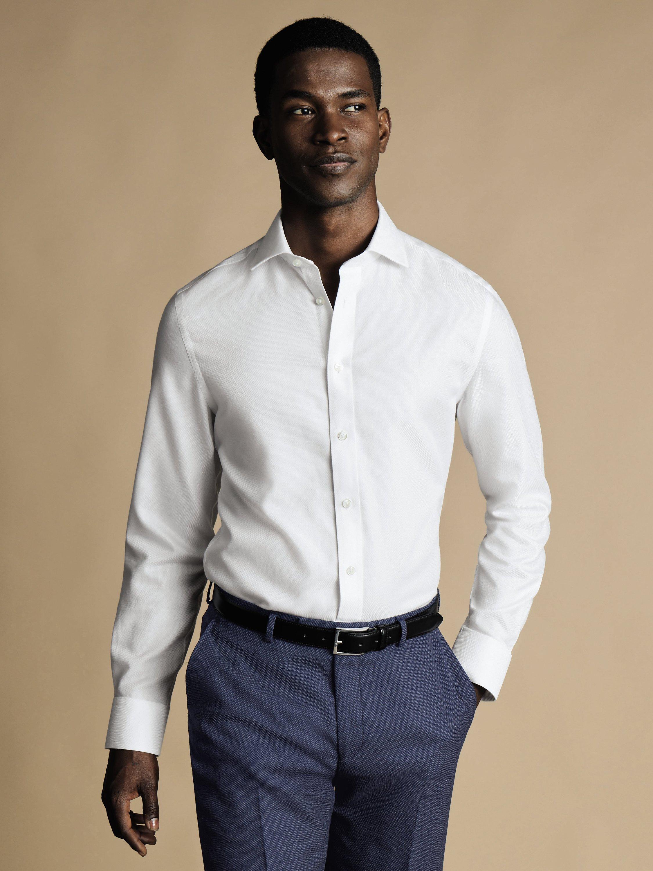 Charles Tyrwhitt Non-Iron Mayfair Textured Dobby Weave Shirt, White