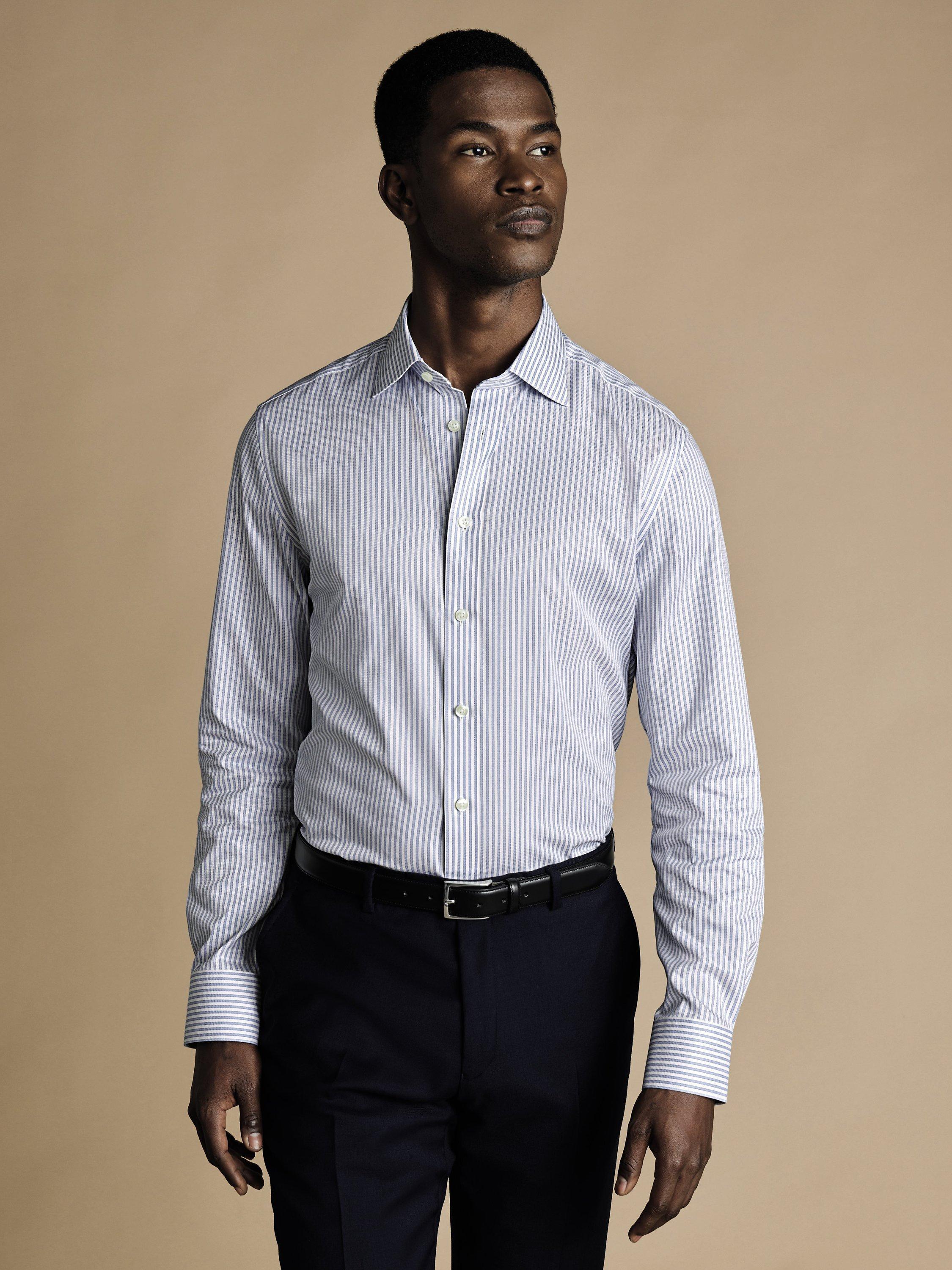Charles Tyrwhitt Stripe Cotton Twill Shirt, Sky Blue