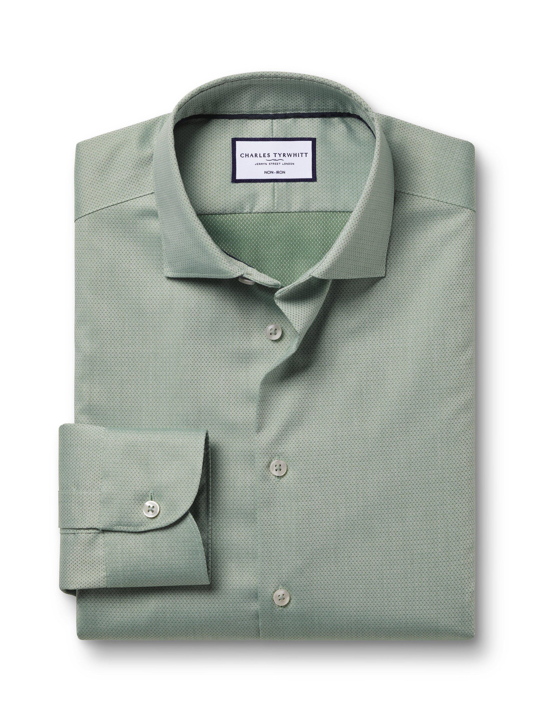 Charles Tyrwhitt Non-Iron Stretch Semi Plain Textured Shirt, Light Green, 15 33